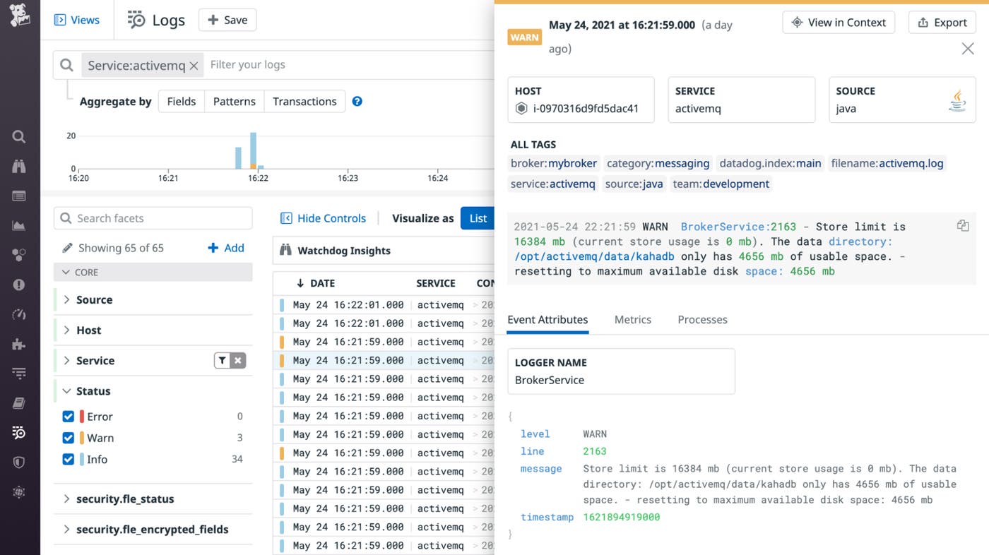 An ActiveMQ log shows that the configured store limit is greater than the host's usable space. An ActiveMQ log shows that the configured store limit is greater than the host's usable space.