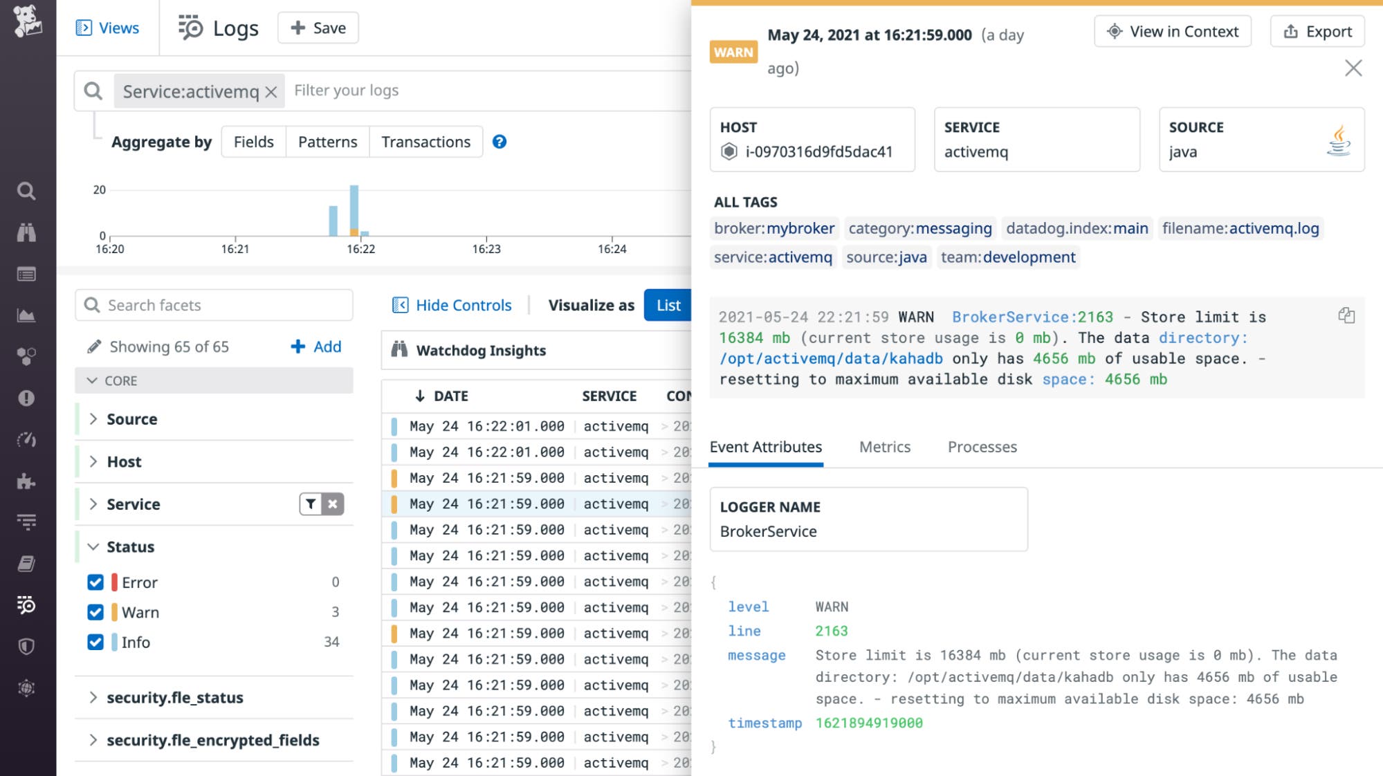 An ActiveMQ log shows that the configured store limit is greater than the host's usable space. An ActiveMQ log shows that the configured store limit is greater than the host's usable space.