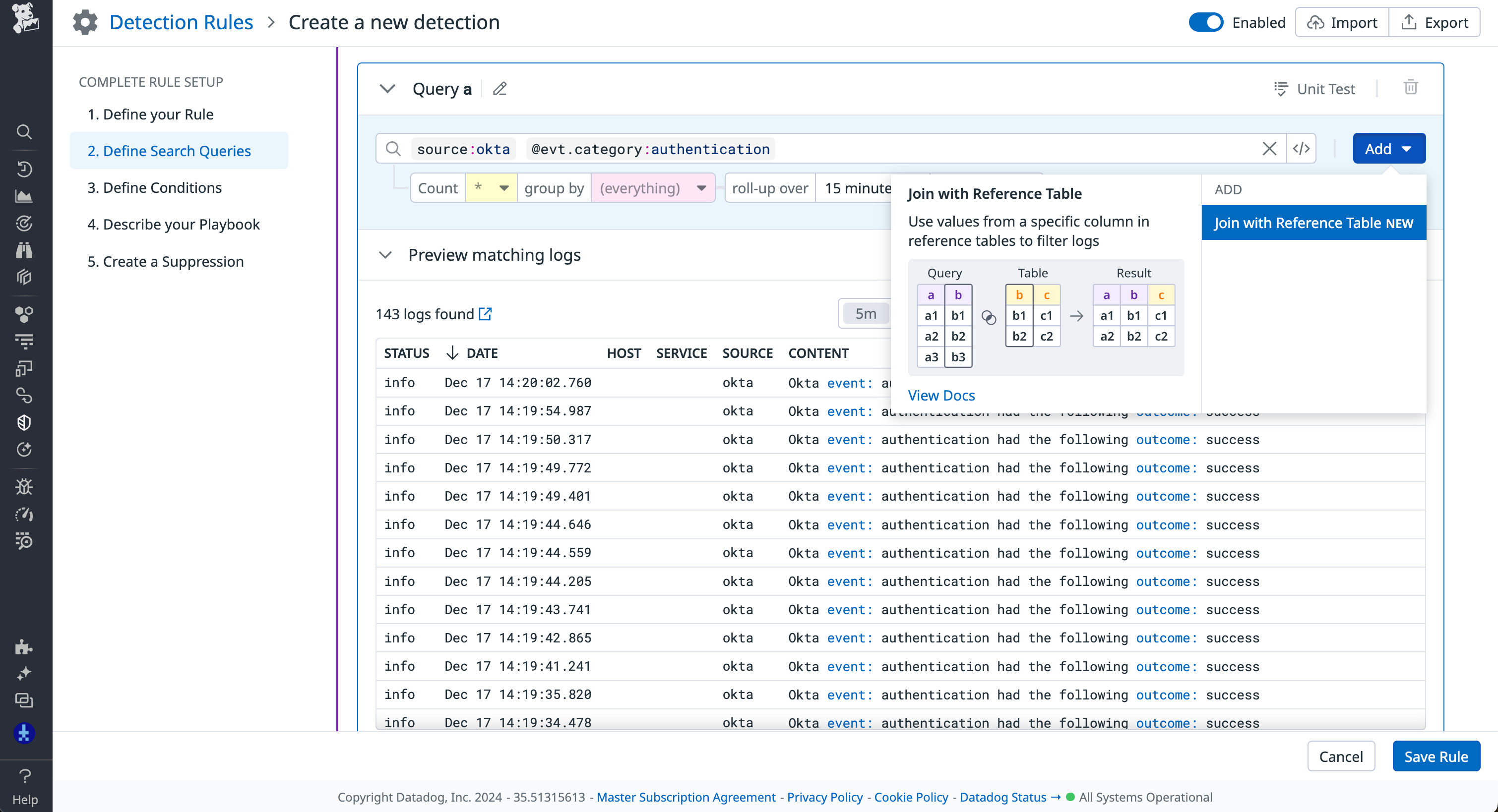 Add a Reference Table to a Cloud SIEM Detection rule