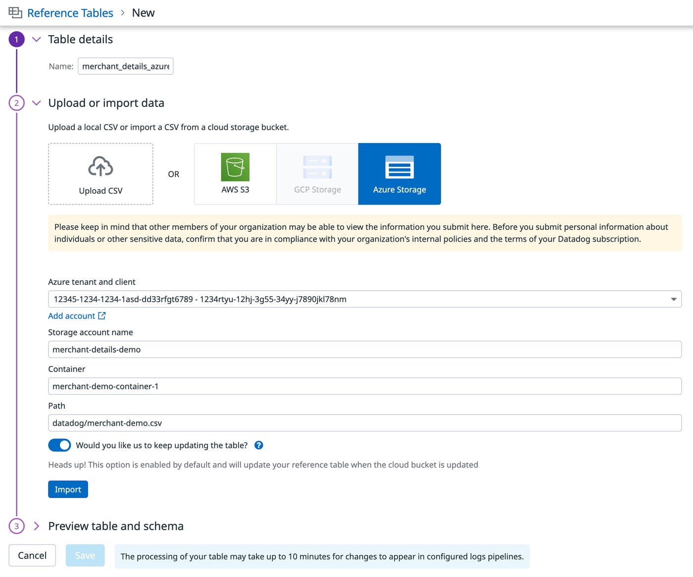 Create a Reference Table from a cloud bucket Create a Reference Table from a cloud bucket