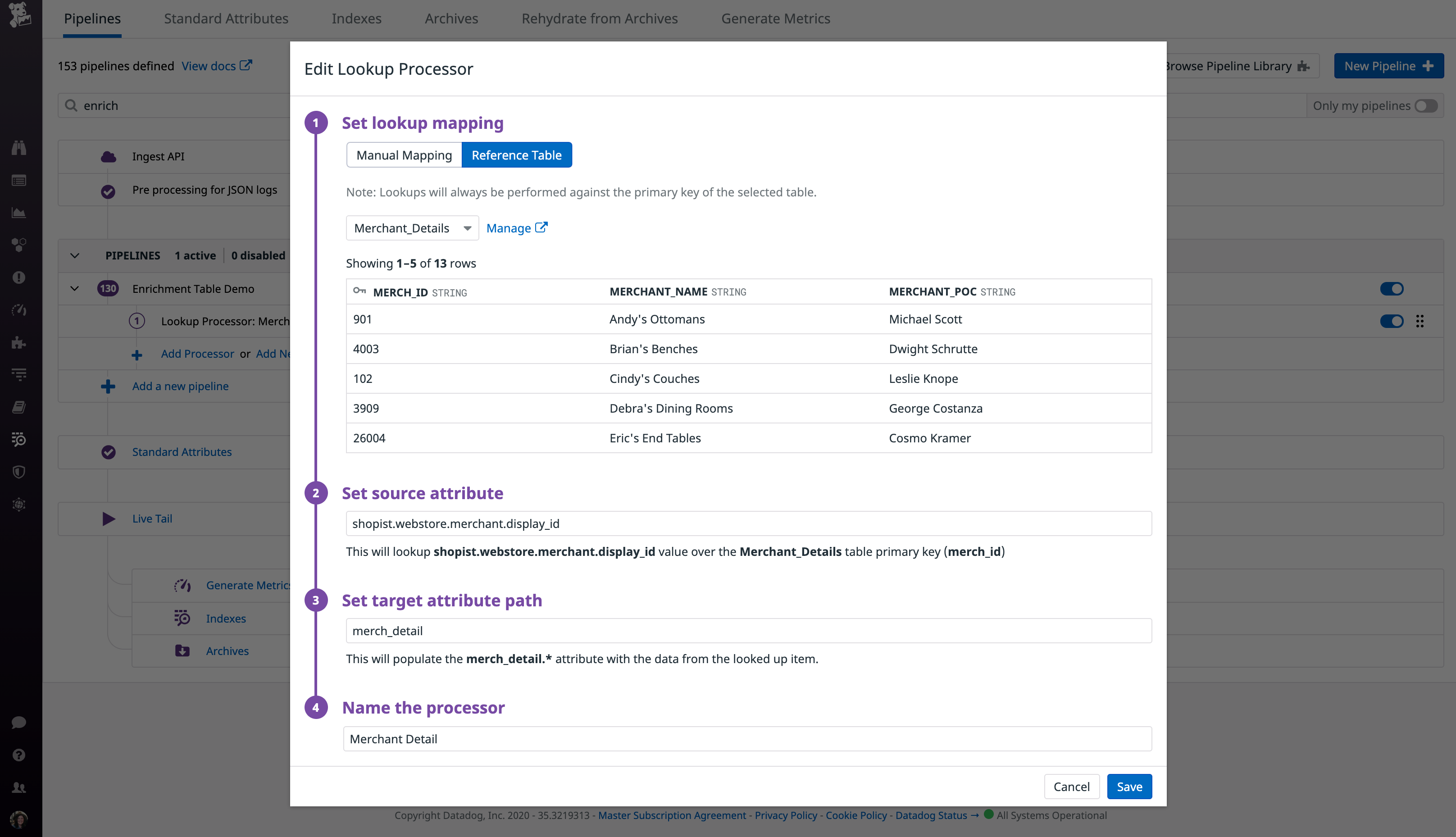 Use the Lookup Processor to apply Reference Tables to your logs
