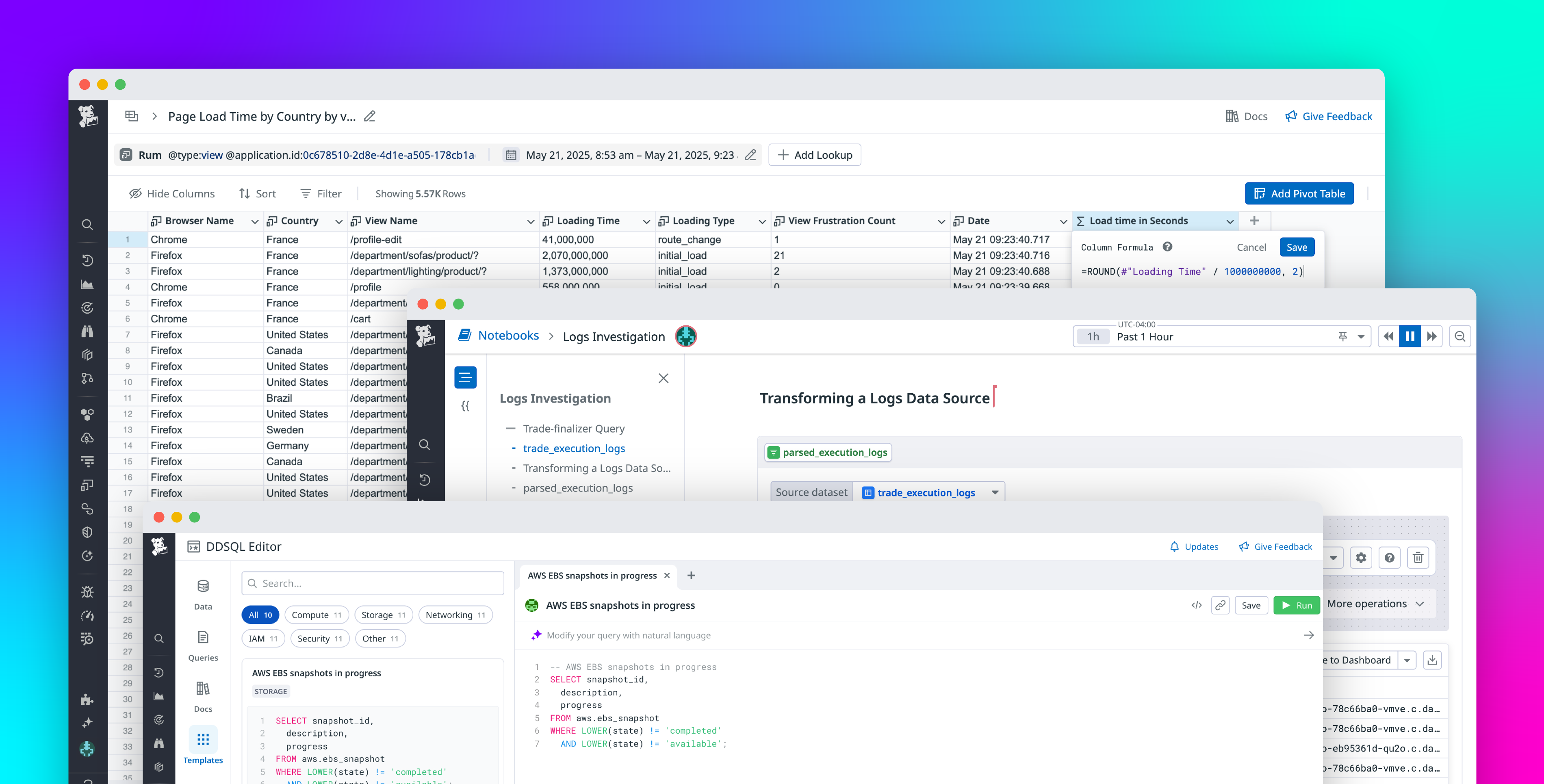 Explore your data with Sheets, DDSQL Editor, and Notebooks for advanced analysis in Datadog