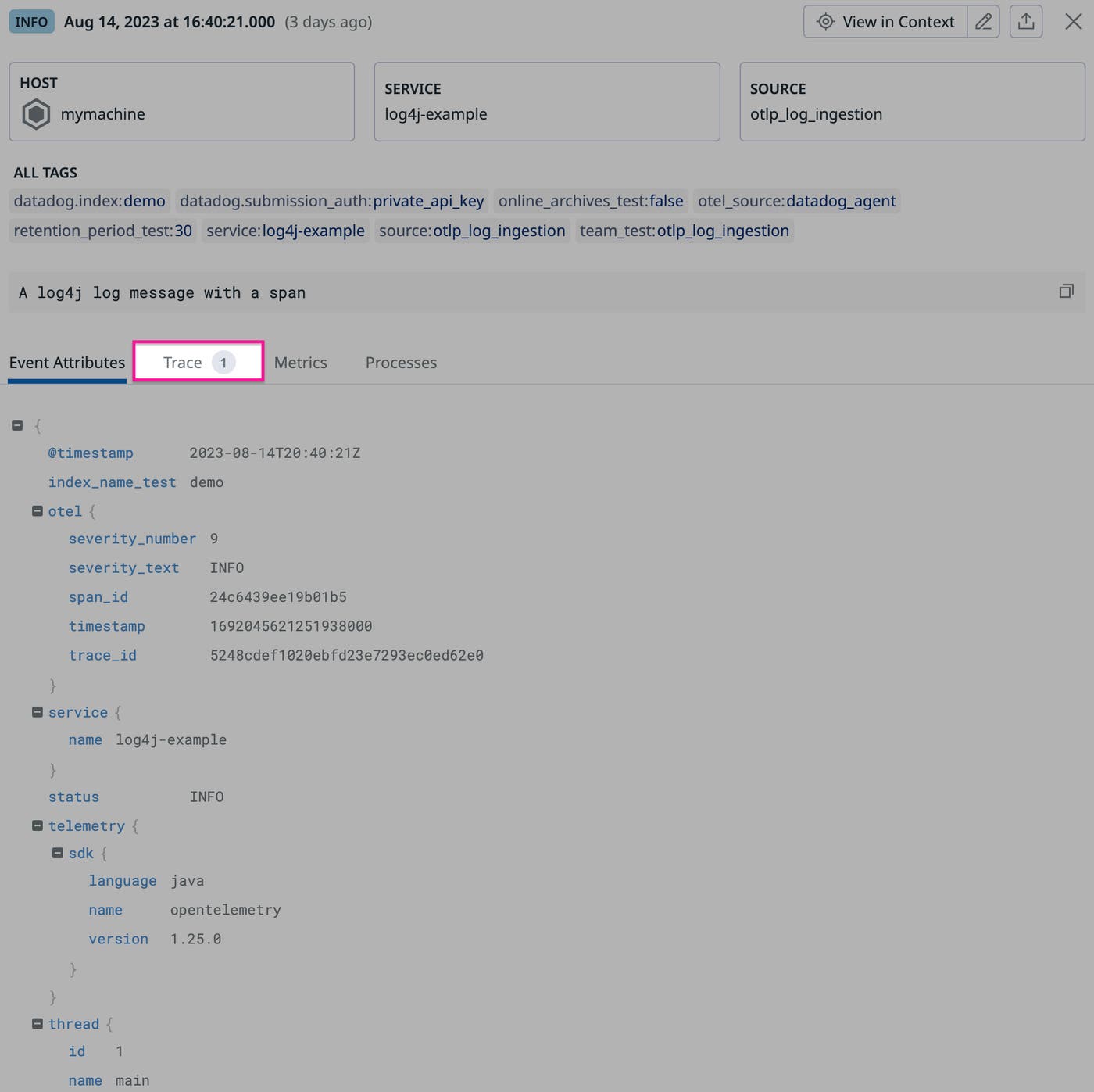 trace correlated in otel log trace correlated in otel log