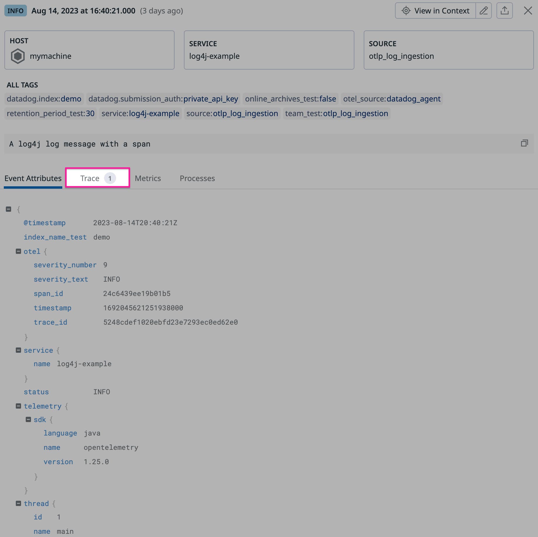 trace correlated in otel log trace correlated in otel log