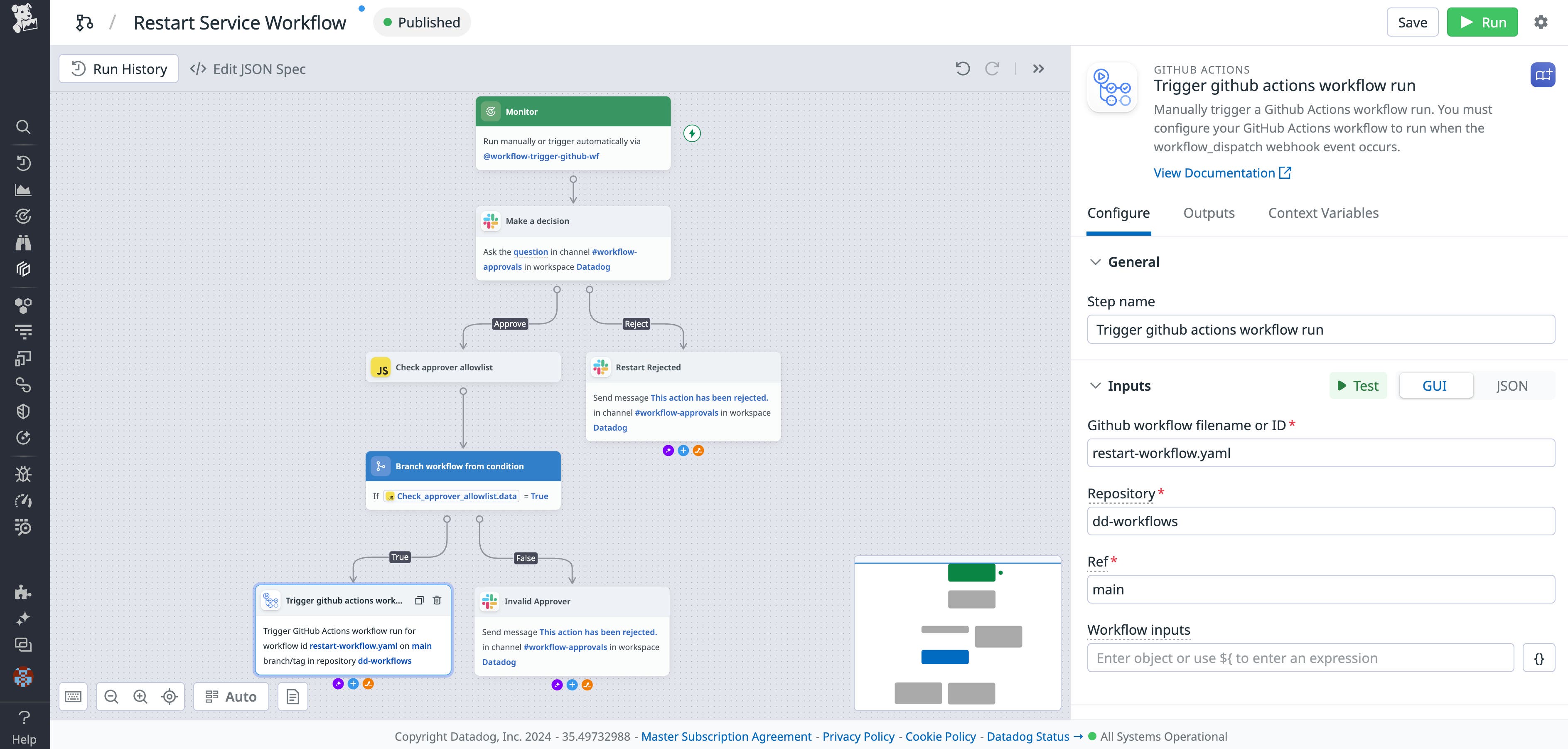 The final workflow that restarts a service experiencing high error rate, built using the AI assistant. The final workflow that restarts a service experiencing high error rate, built using the AI assistant.