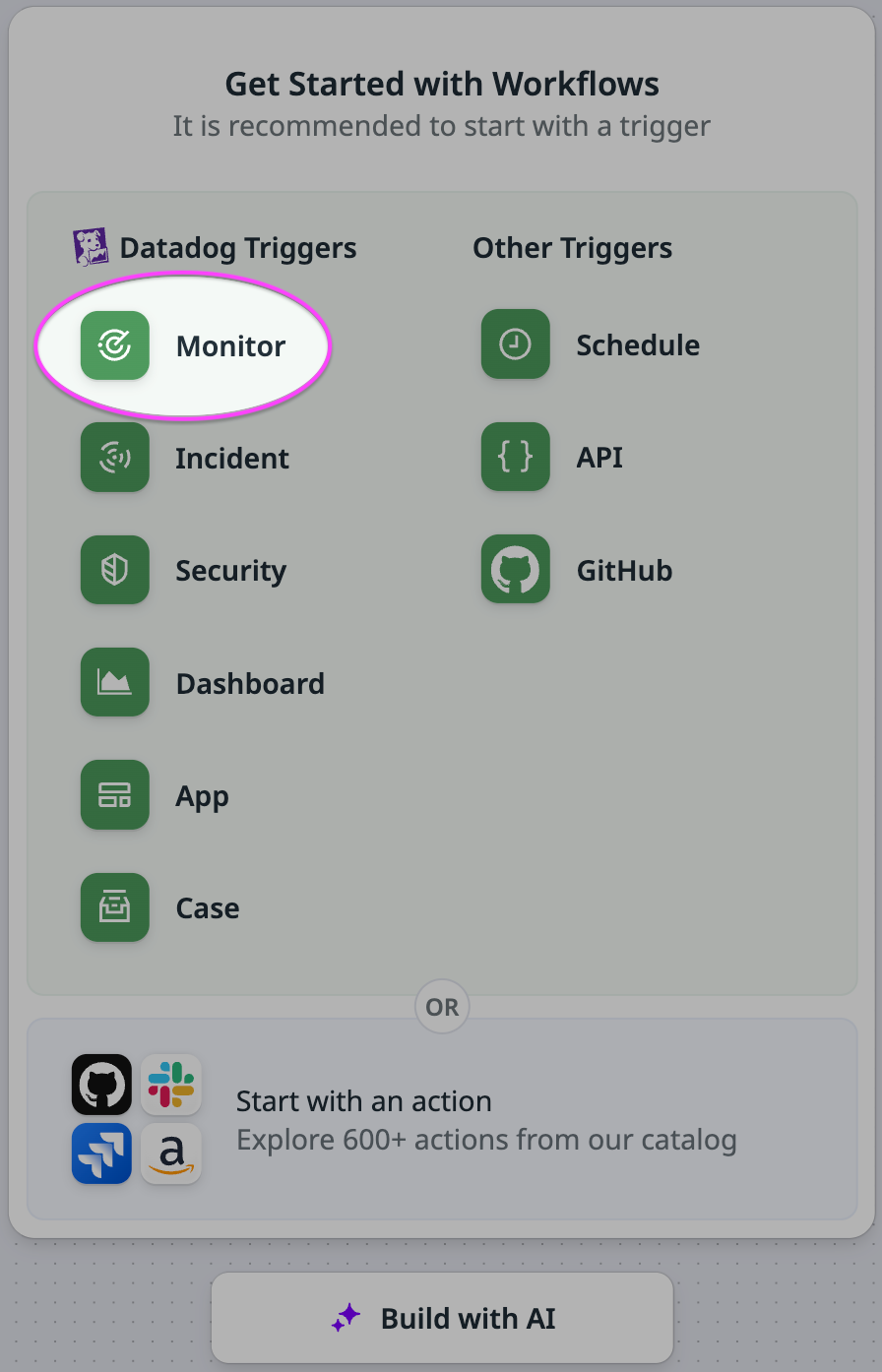 Choosing monitor from Datadog triggers.