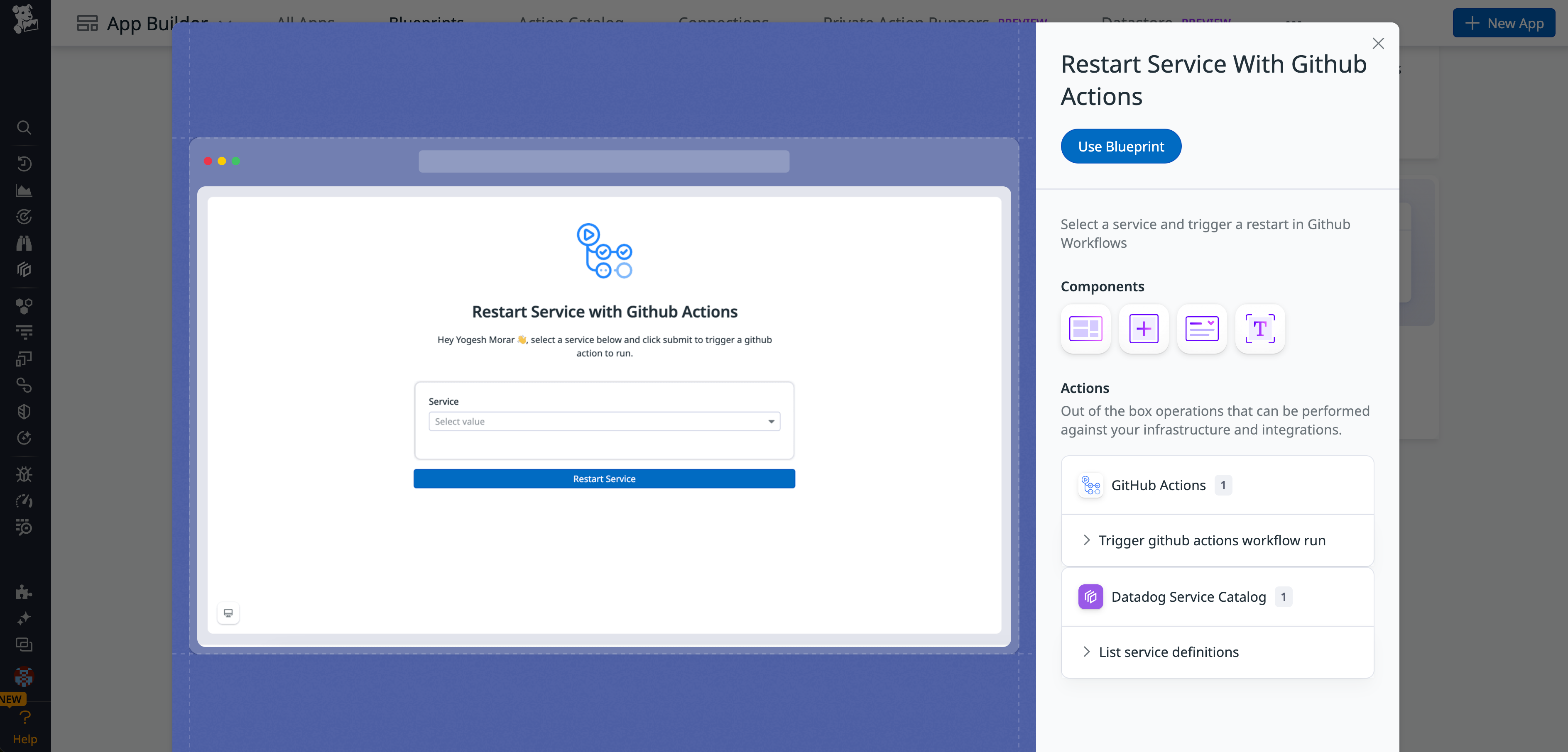 The App Builder Restart Service with GitHub Actions blueprint.