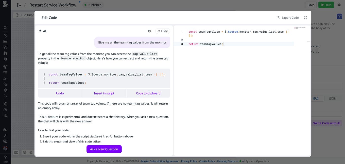 Asking the AI assistant to provide all the tag team values. Asking the AI assistant to provide all the tag team values.