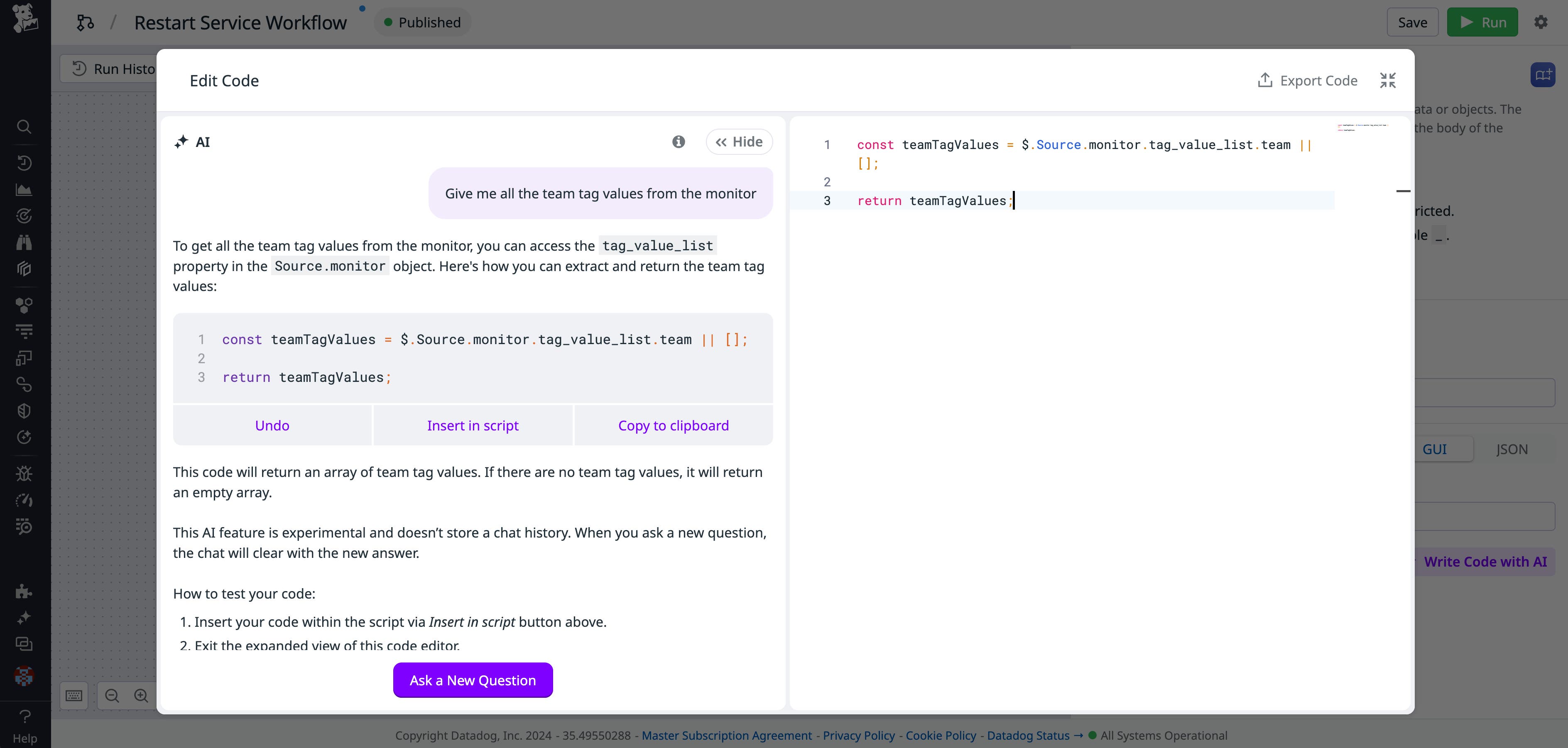 Asking the AI assistant to provide all the tag team values. Asking the AI assistant to provide all the tag team values.