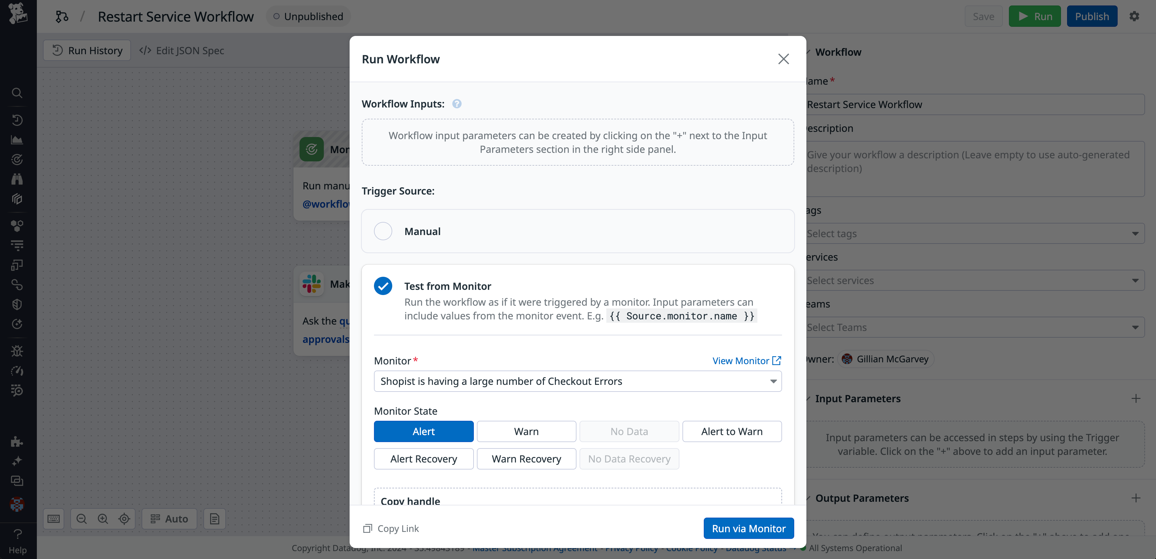 Save and run the worfklow in order to connect to the monitor metadata.