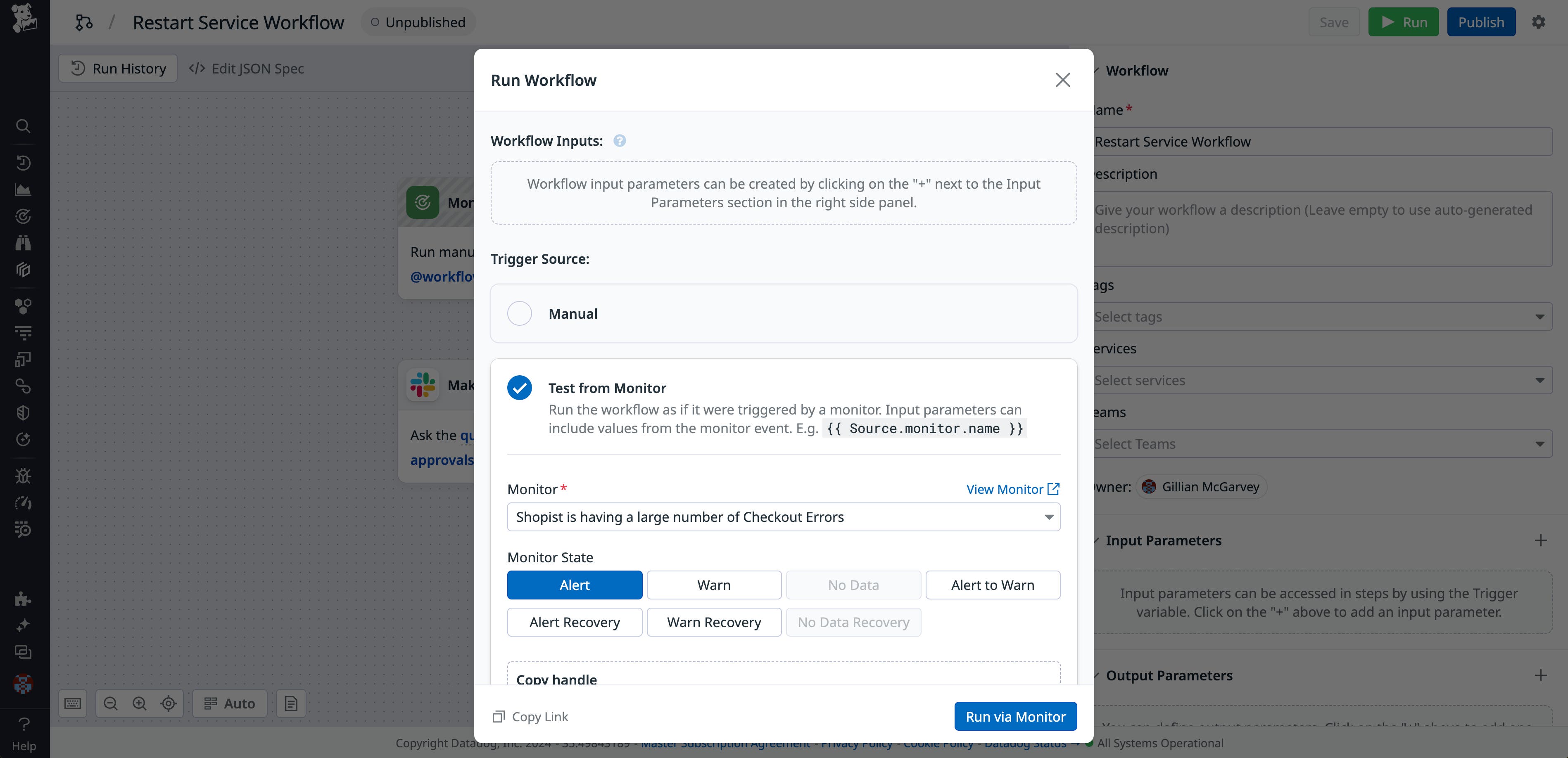 Save and run the worfklow in order to connect to the monitor metadata. Save and run the worfklow in order to connect to the monitor metadata.