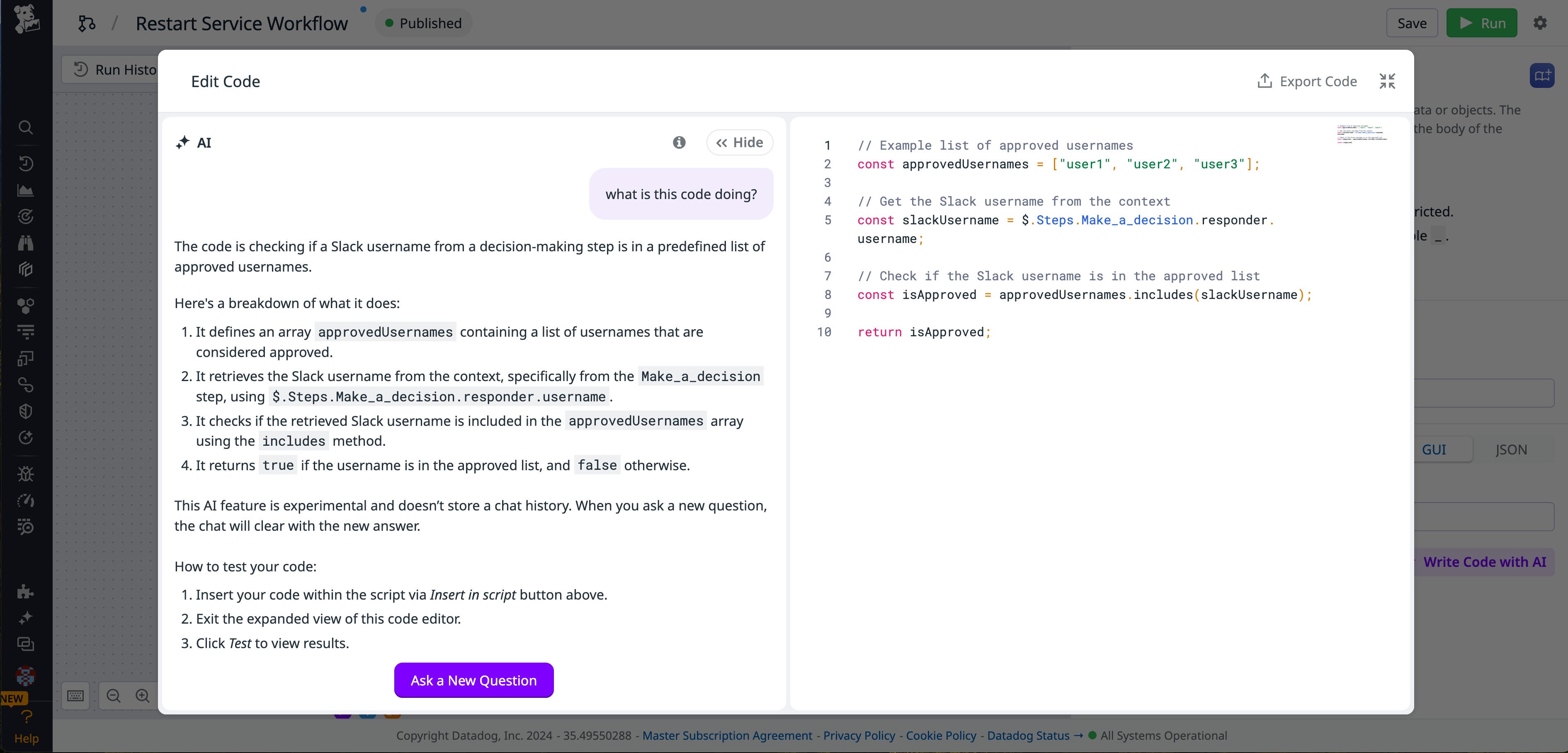 Using the AI assistant to explain JS code. Using the AI assistant to explain JS code.