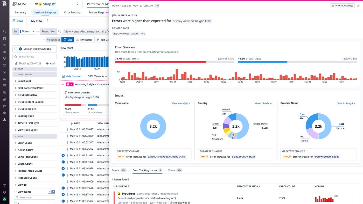 The Insights sidepanel gathers view events related to the outlier in question, alongside troubleshooting context. The Insights sidepanel gathers view events related to the outlier in question, alongside troubleshooting context.