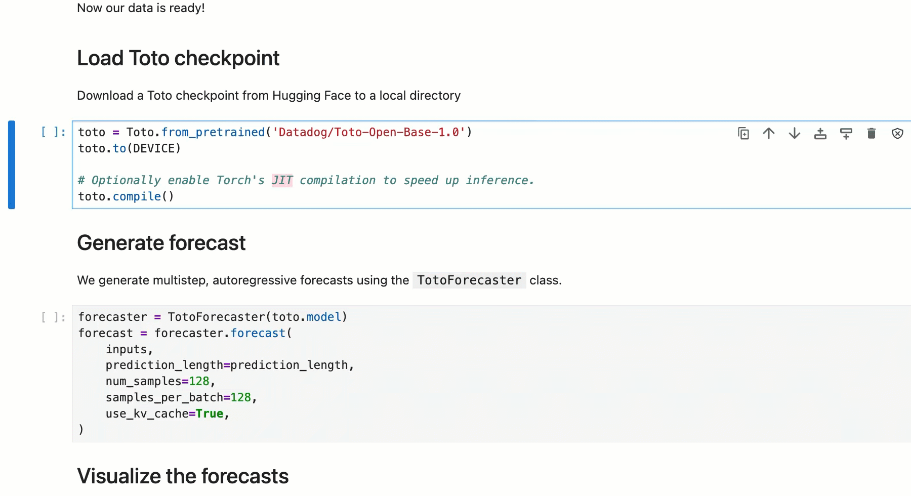 Demo of downloading the model and generating first forecasts with a few lines of code.