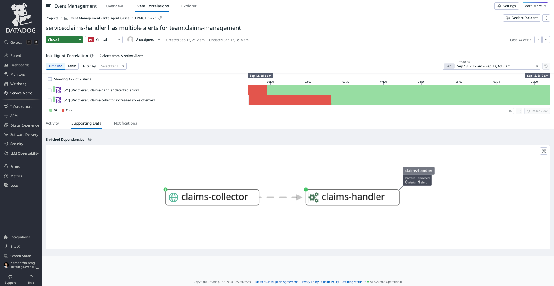 Visualize event timelines and service topology for more context around issues.