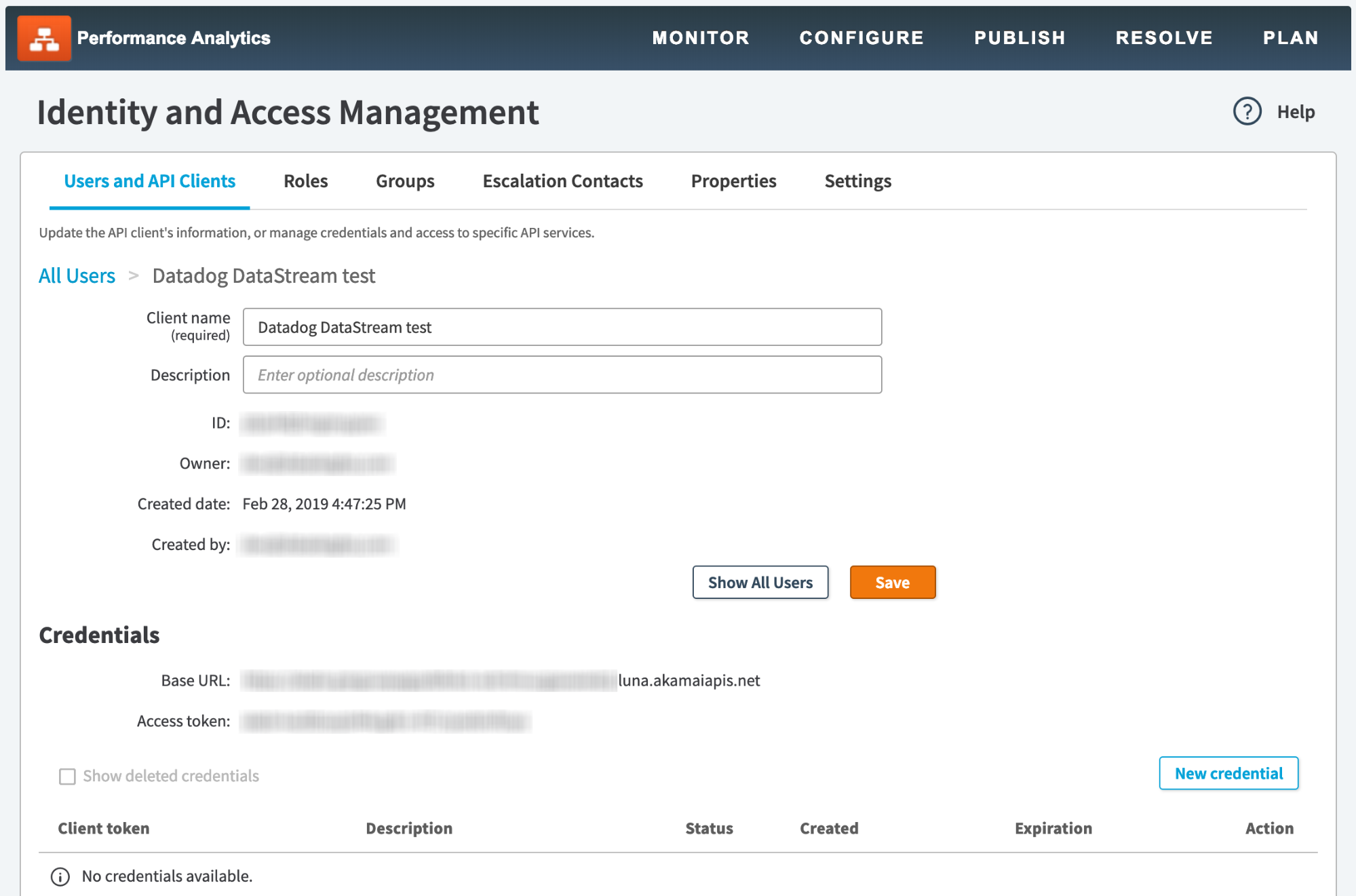 Configuring API client access for Datadog in the Akamai Control Center web console