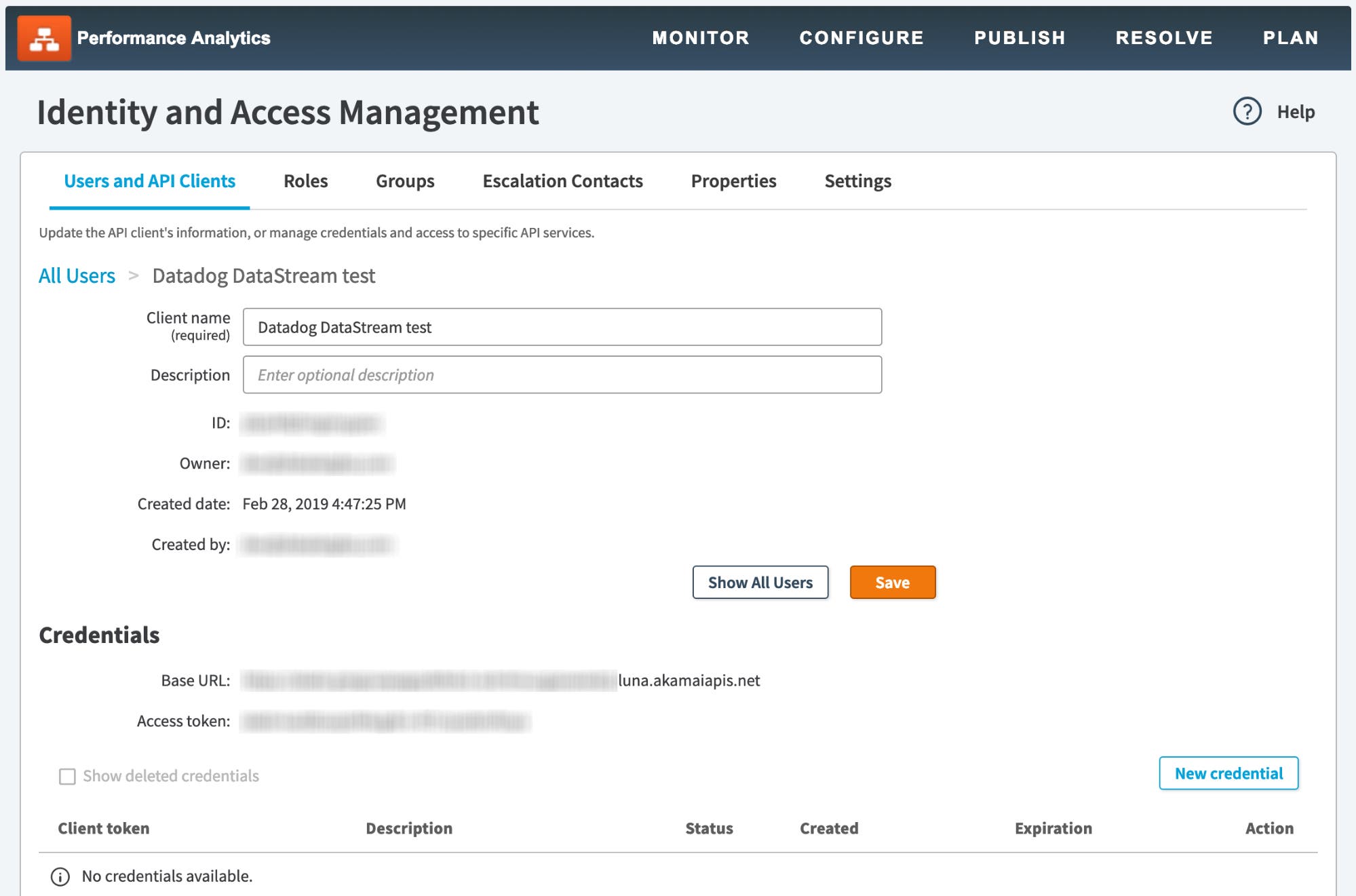 Configuring API client access for Datadog in the Akamai Control Center web console Configuring API client access for Datadog in the Akamai Control Center web console