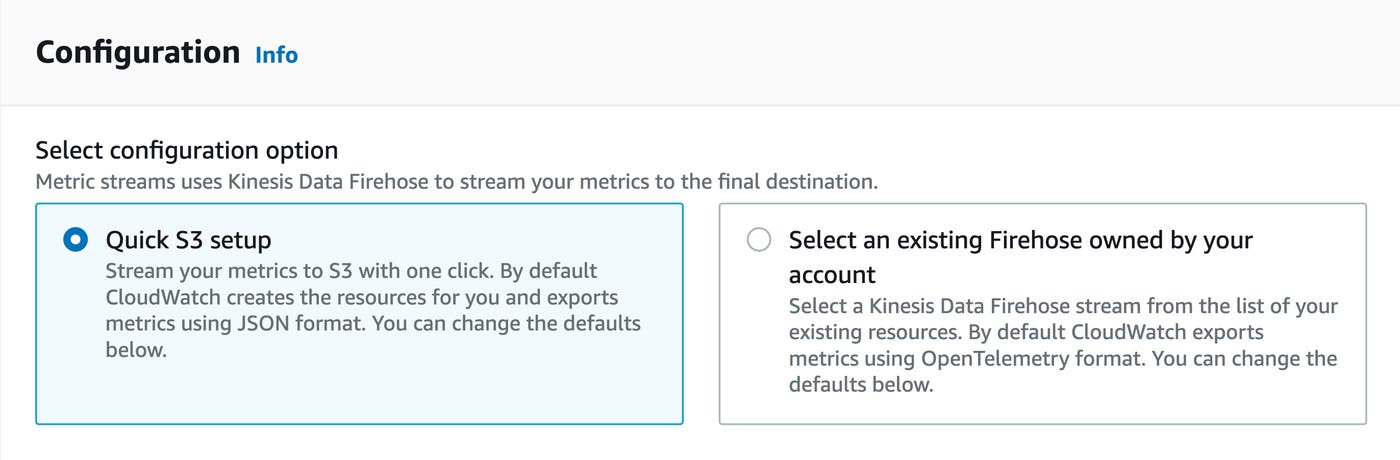 CloudWatch Metric Streams configuration page CloudWatch Metric Streams configuration page