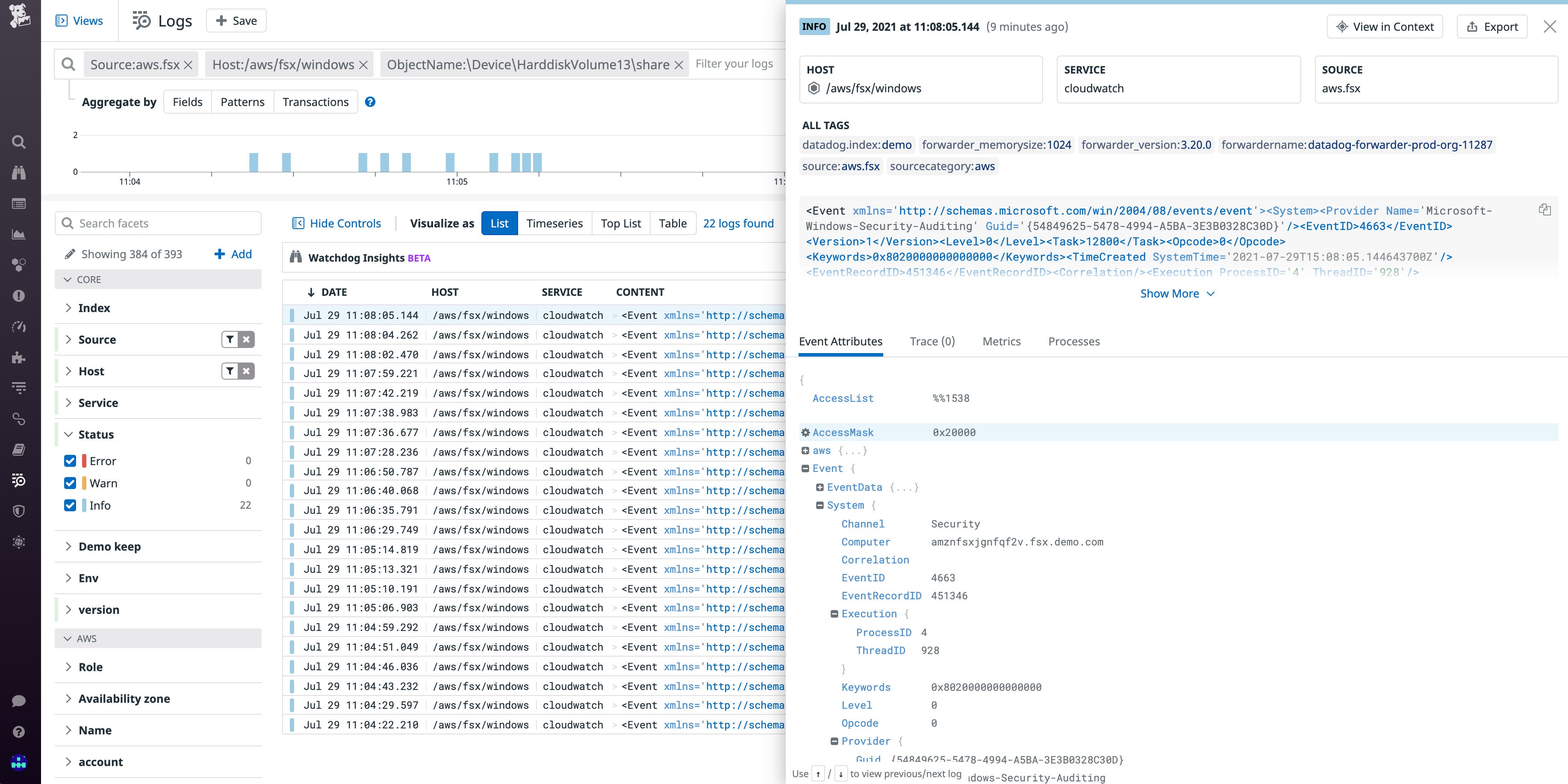 Datadog parses AWS FSx logs Datadog parses AWS FSx logs