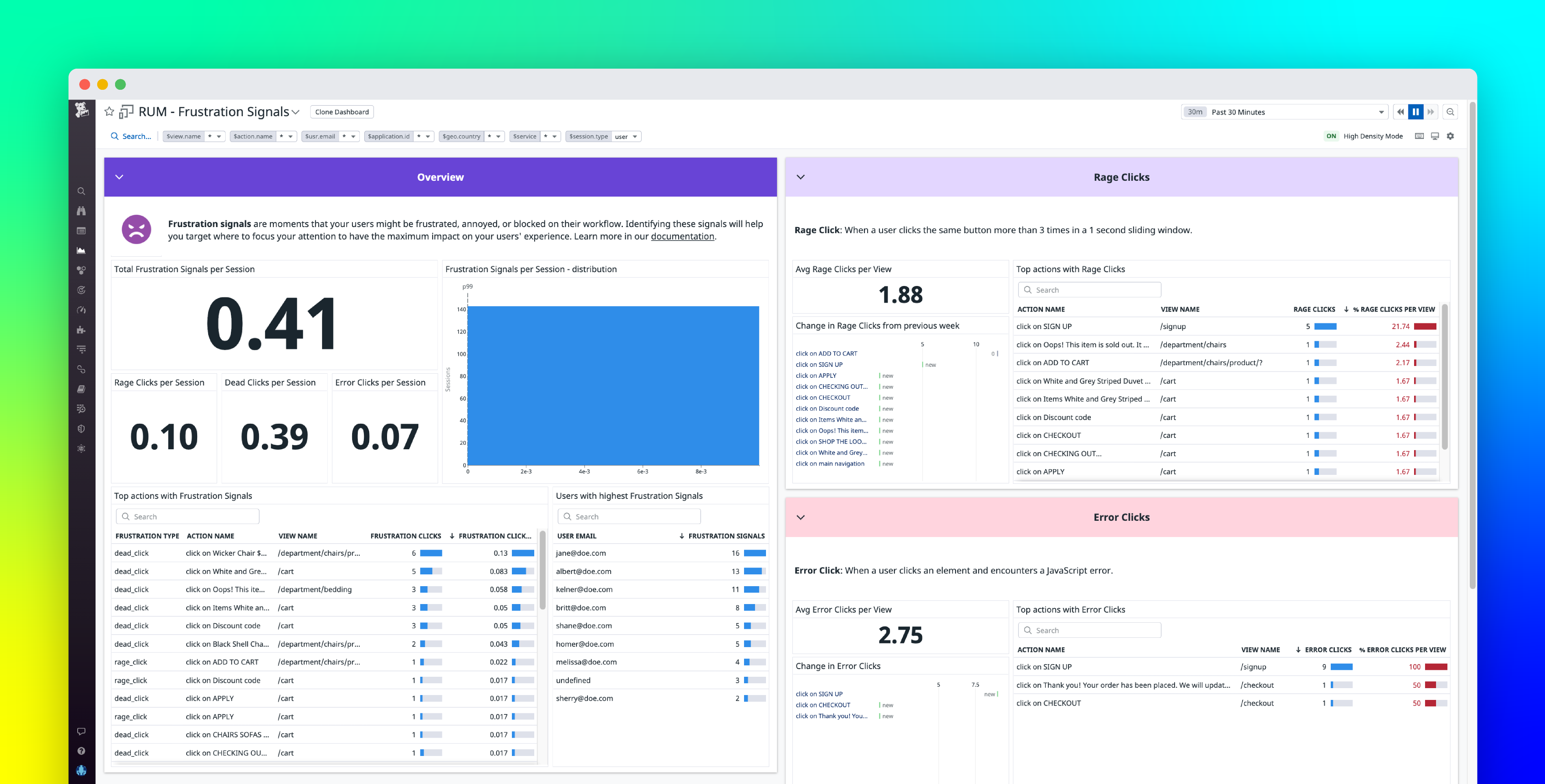 Detect user pain points with Datadog Frustration Signals
