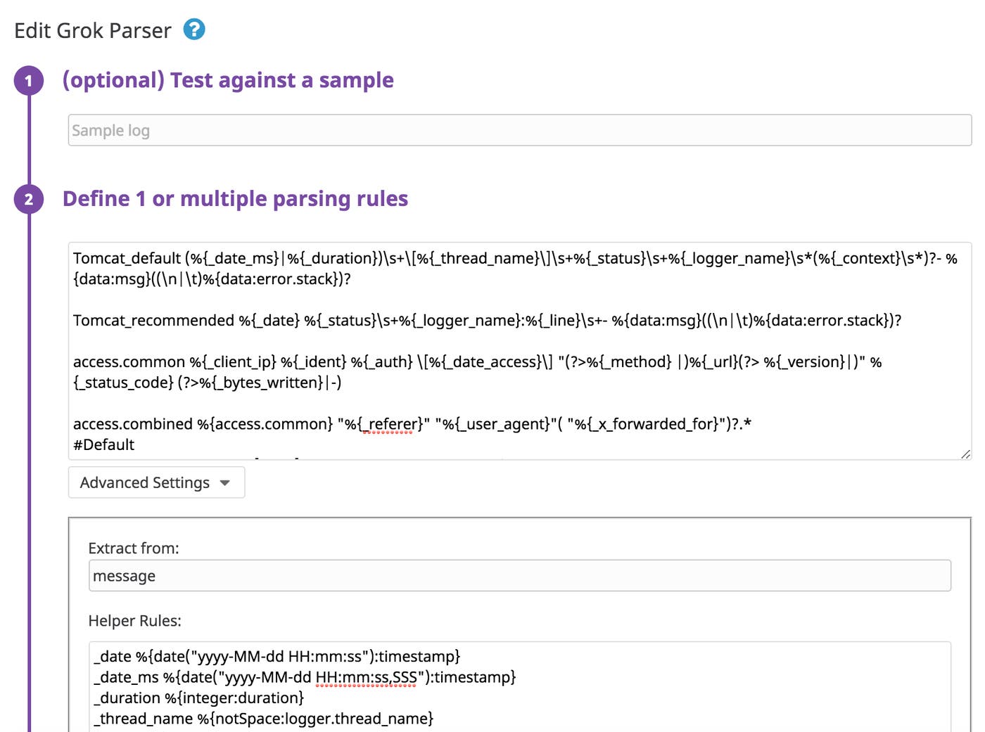 Edit grok parser for Tomcat log format Edit grok parser for Tomcat log format