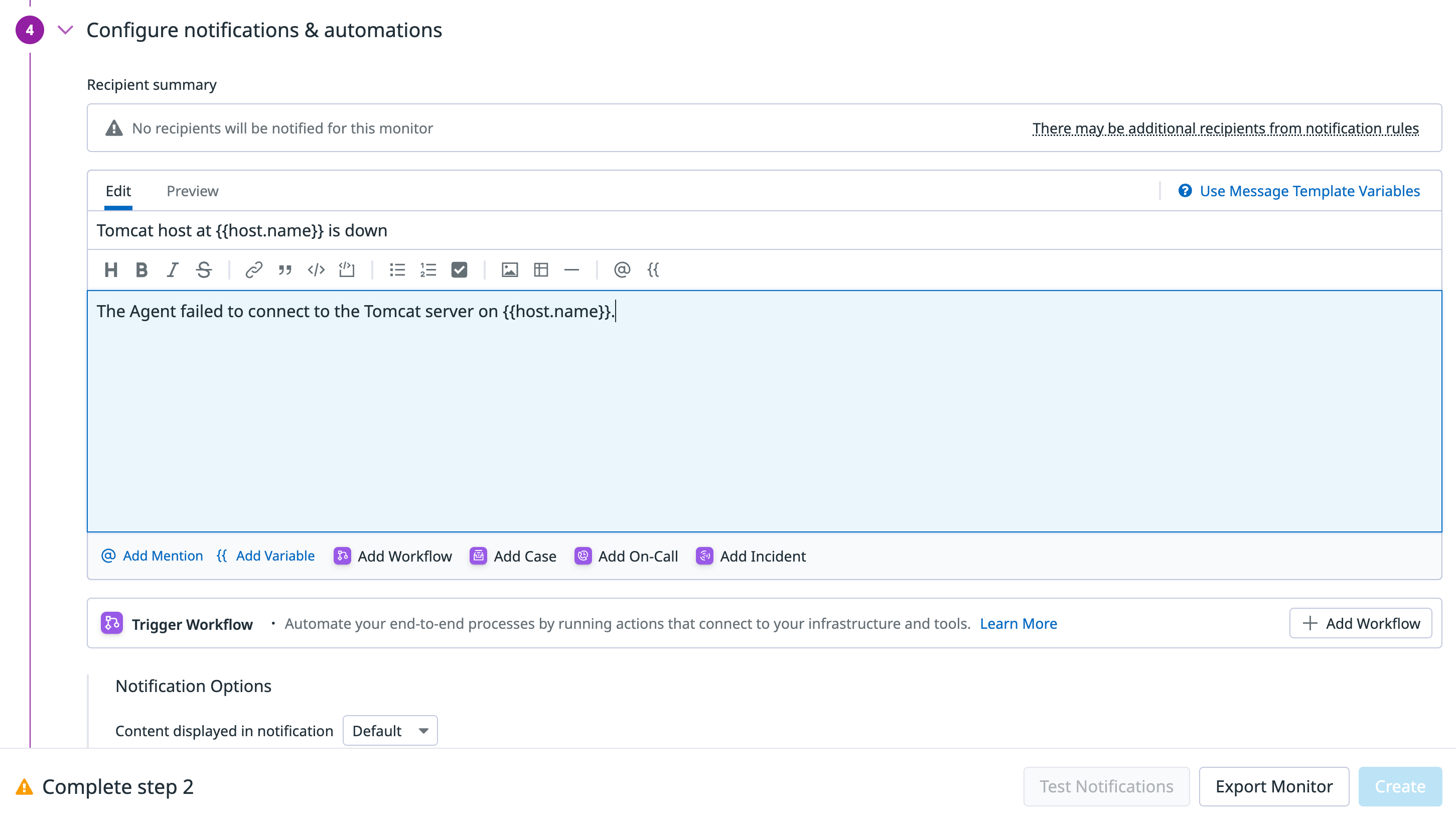 Set message for Tomcat health check