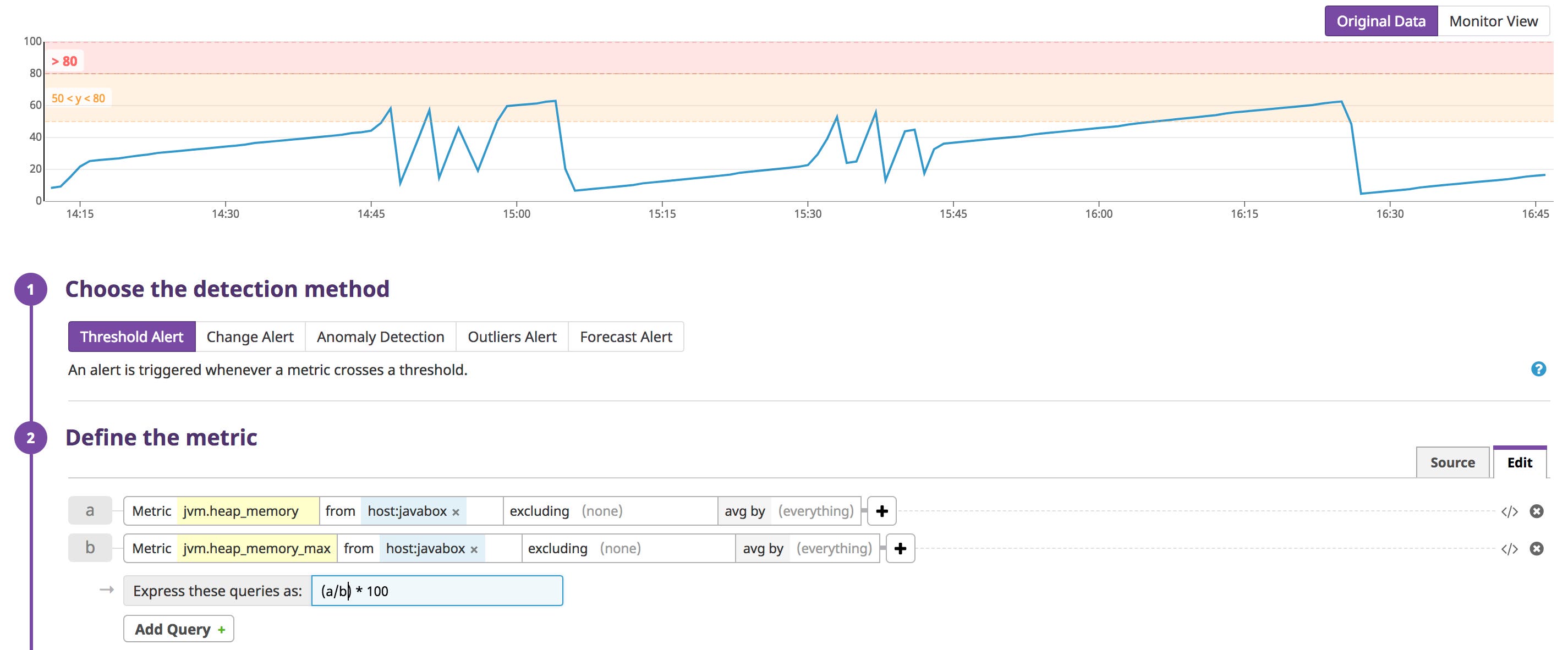 Set an alert for memory usage based on Tomcat metrics Set an alert for memory usage based on Tomcat metrics