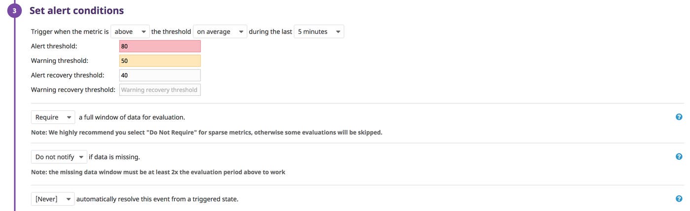 Set conditions for alert based on Tomcat metrics Set conditions for alert based on Tomcat metrics