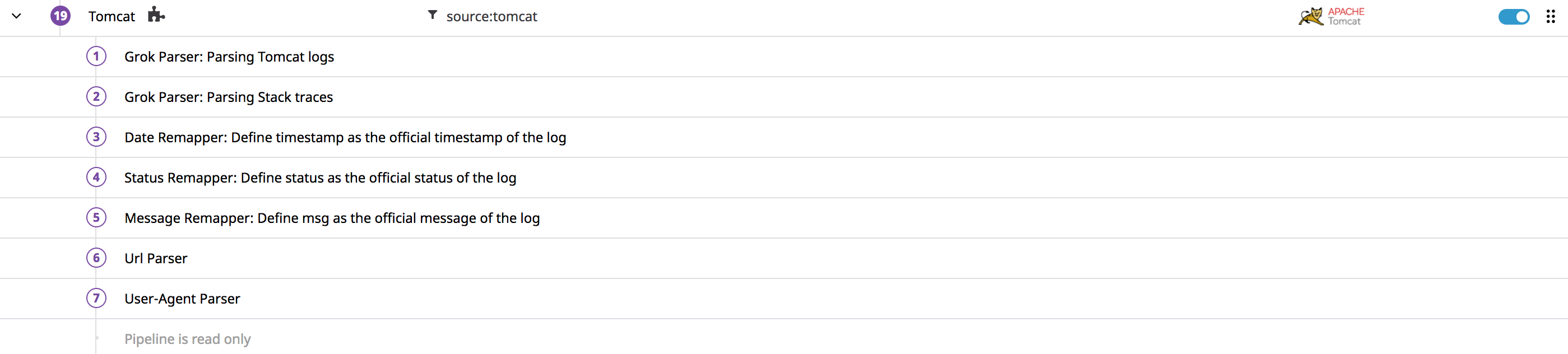 Tomcat logs integration pipeline