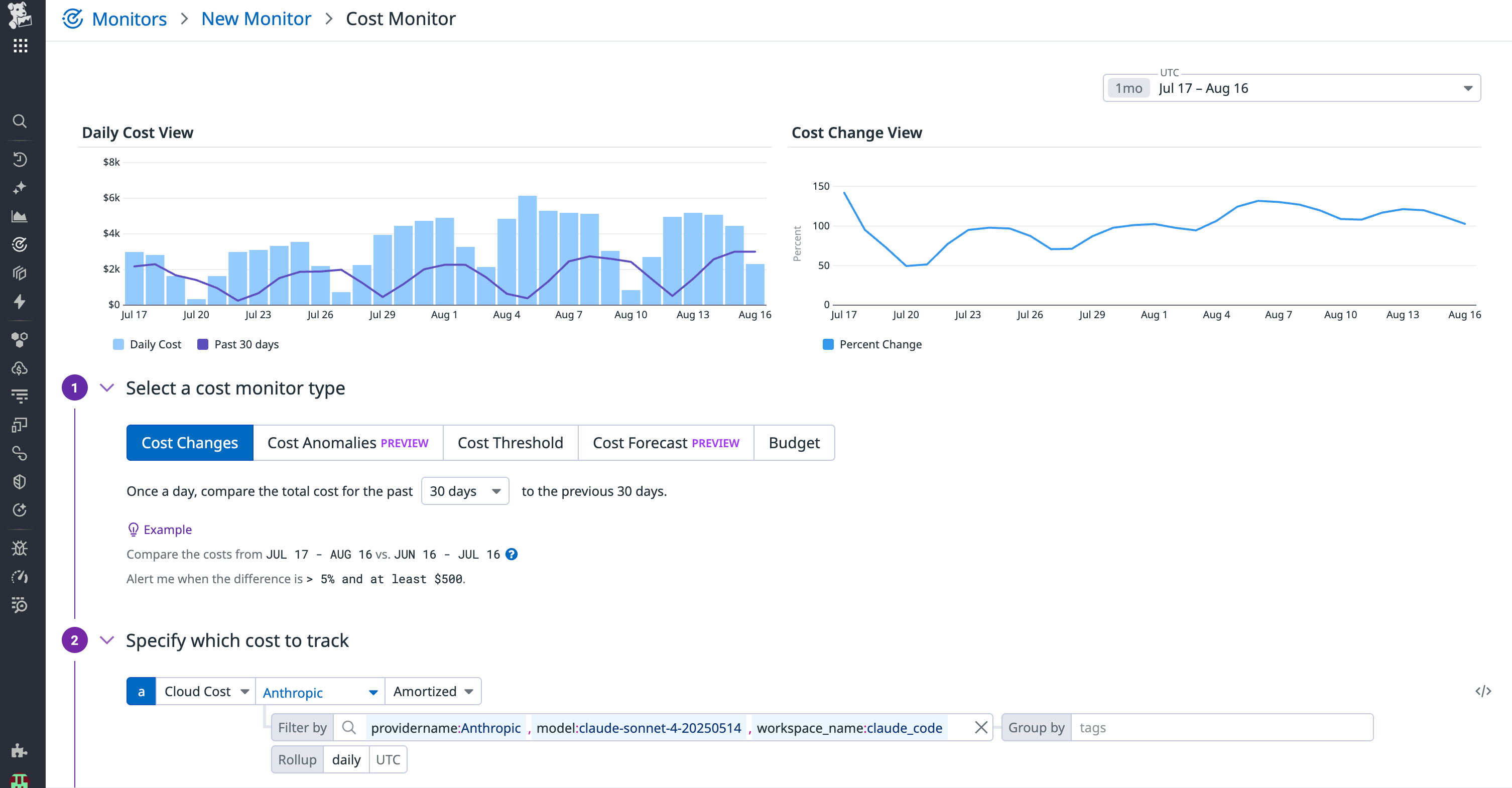 Explore a cost change summary for a particular model.