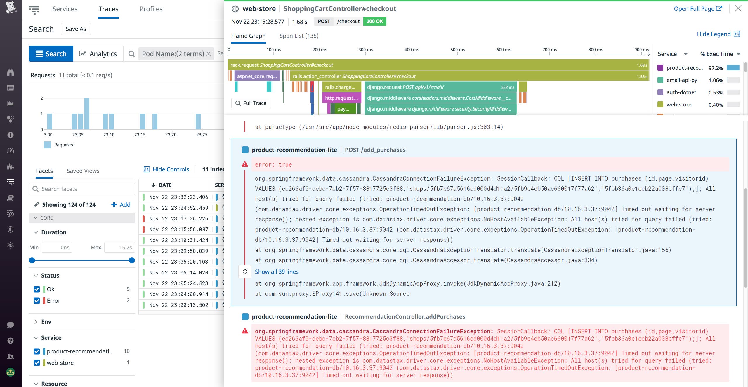 This trace shows an errorful function call which some requests on our network path are dependent on. This trace shows an errorful function call which some requests on our network path are dependent on.