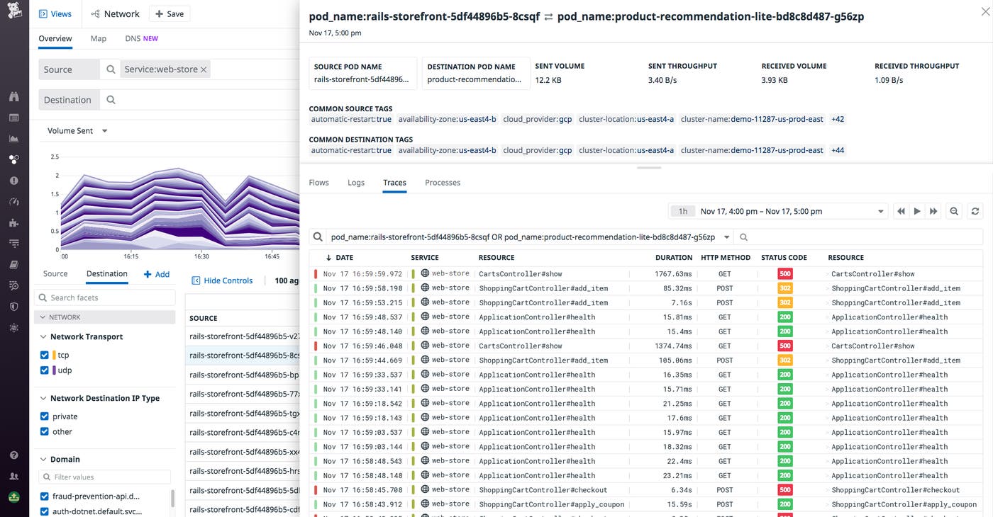 We can jump from the network page to a list of relevant traces for a given network path. We can jump from the network page to a list of relevant traces for a given network path.