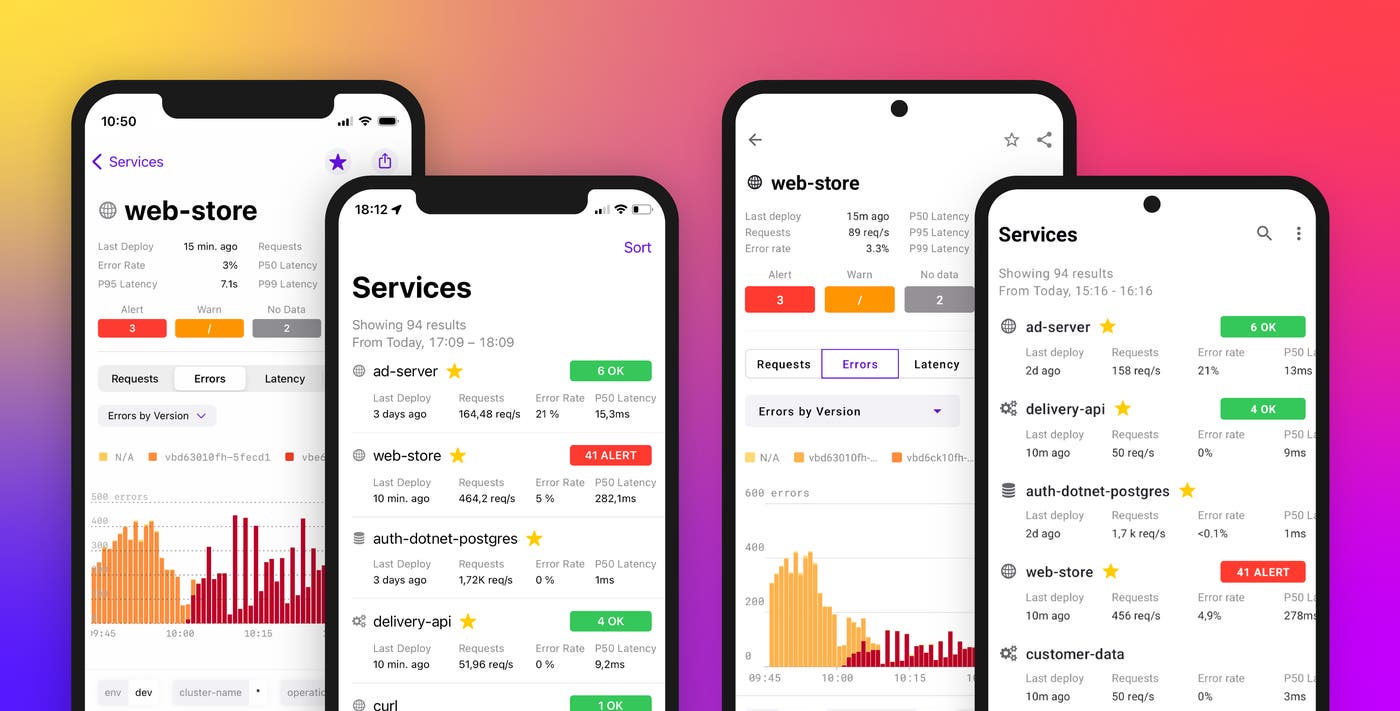 Monitor application performance from the Datadog mobile app Monitor application performance from the Datadog mobile app