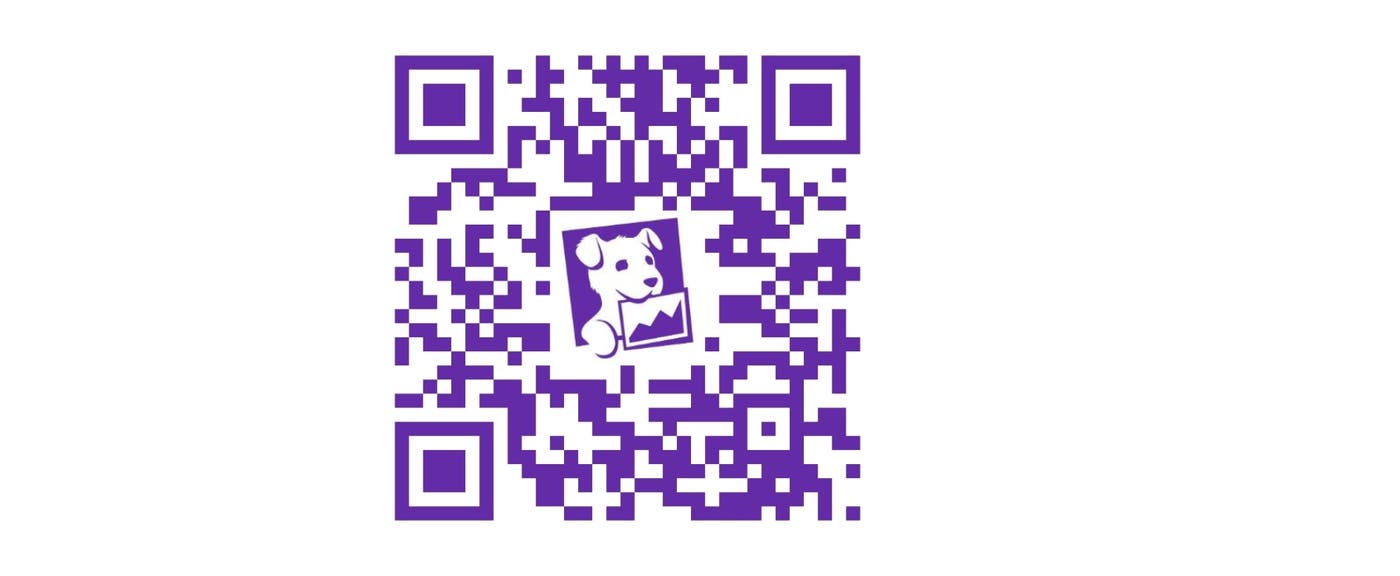 A QR code for downloading the Datadog mobile app. A QR code for downloading the Datadog mobile app.