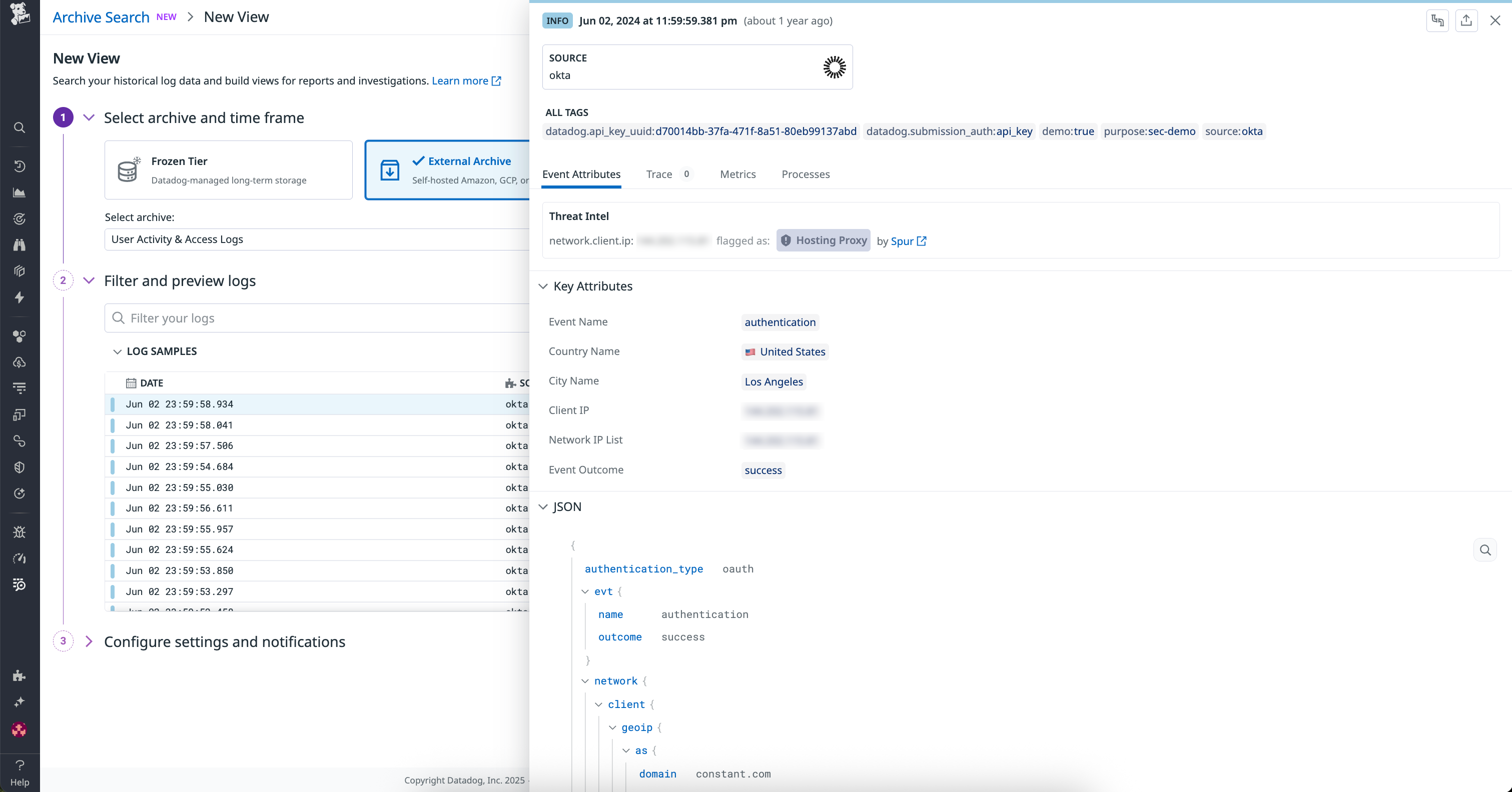 Preview of an archived Okta log.