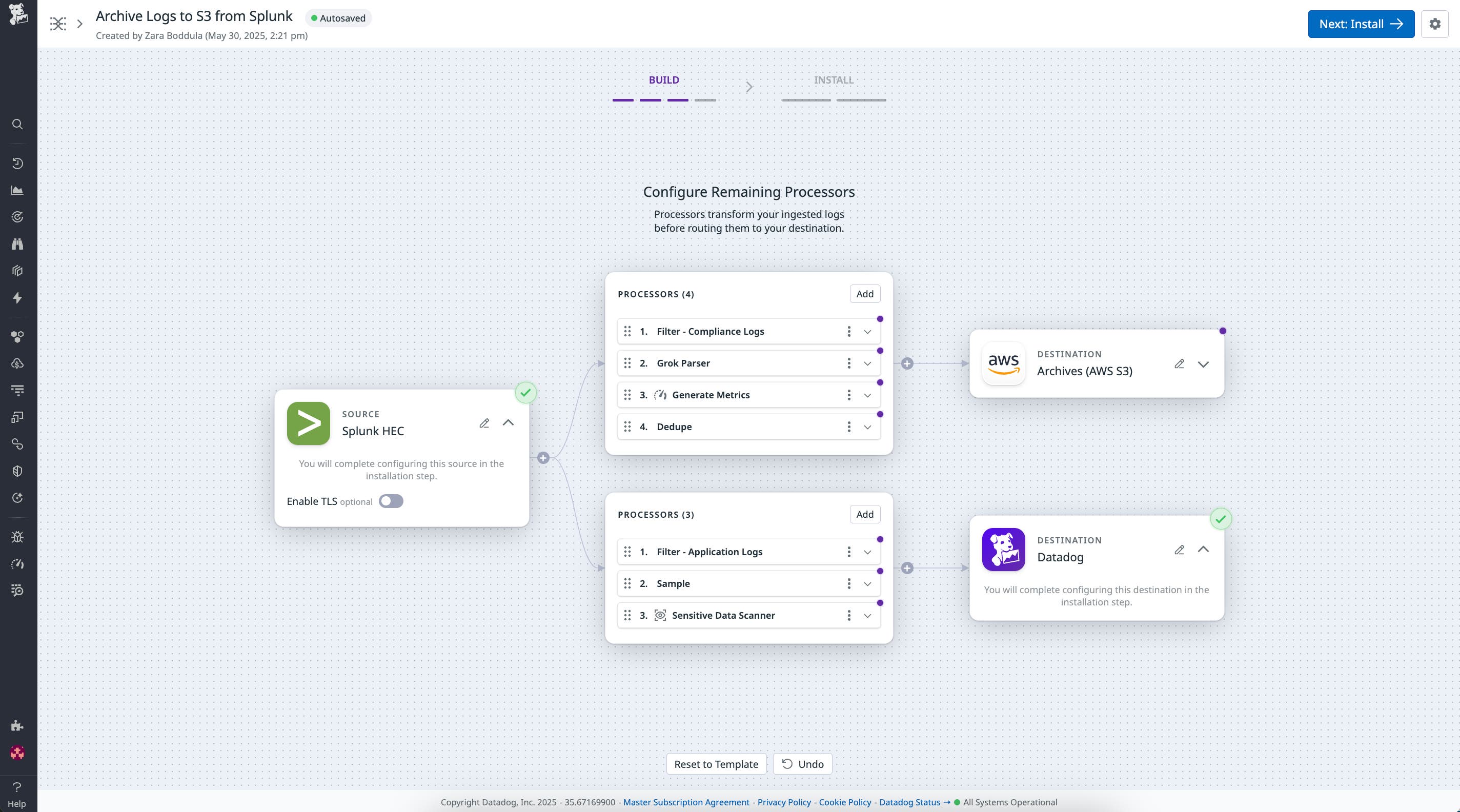 A pipeline that sends logs to different destinations. A pipeline that sends logs to different destinations.