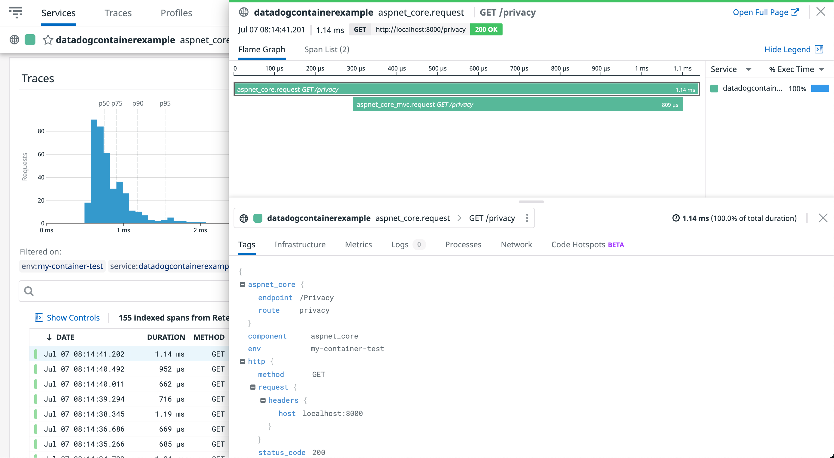 View individual traces in Datadog APM