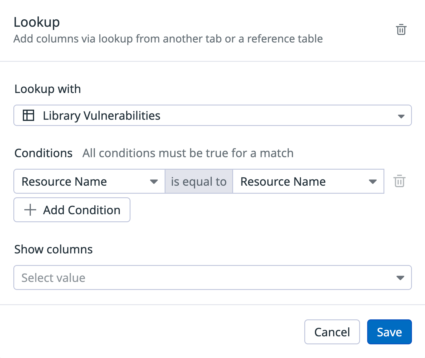 A screenshot showing the ability to add a new Lookup for a given spreadsheet.