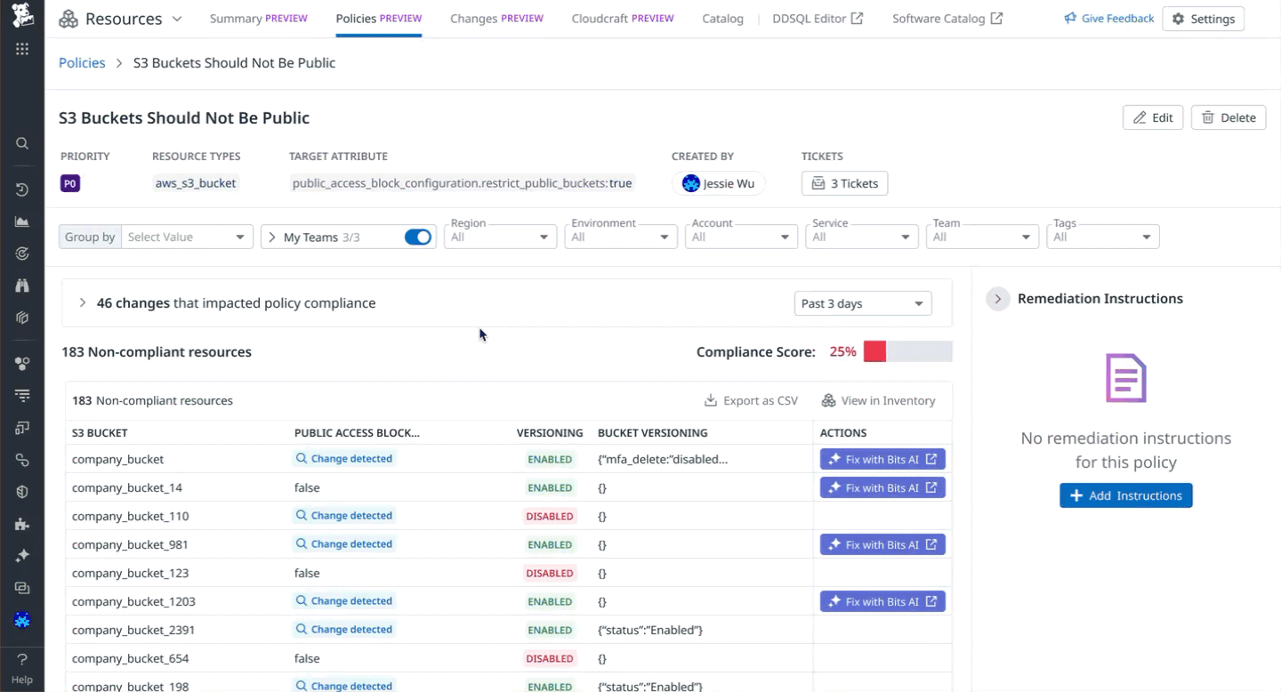 Animation showing pull request suggestions to update Terraform code for resolving a resource configuration issue.