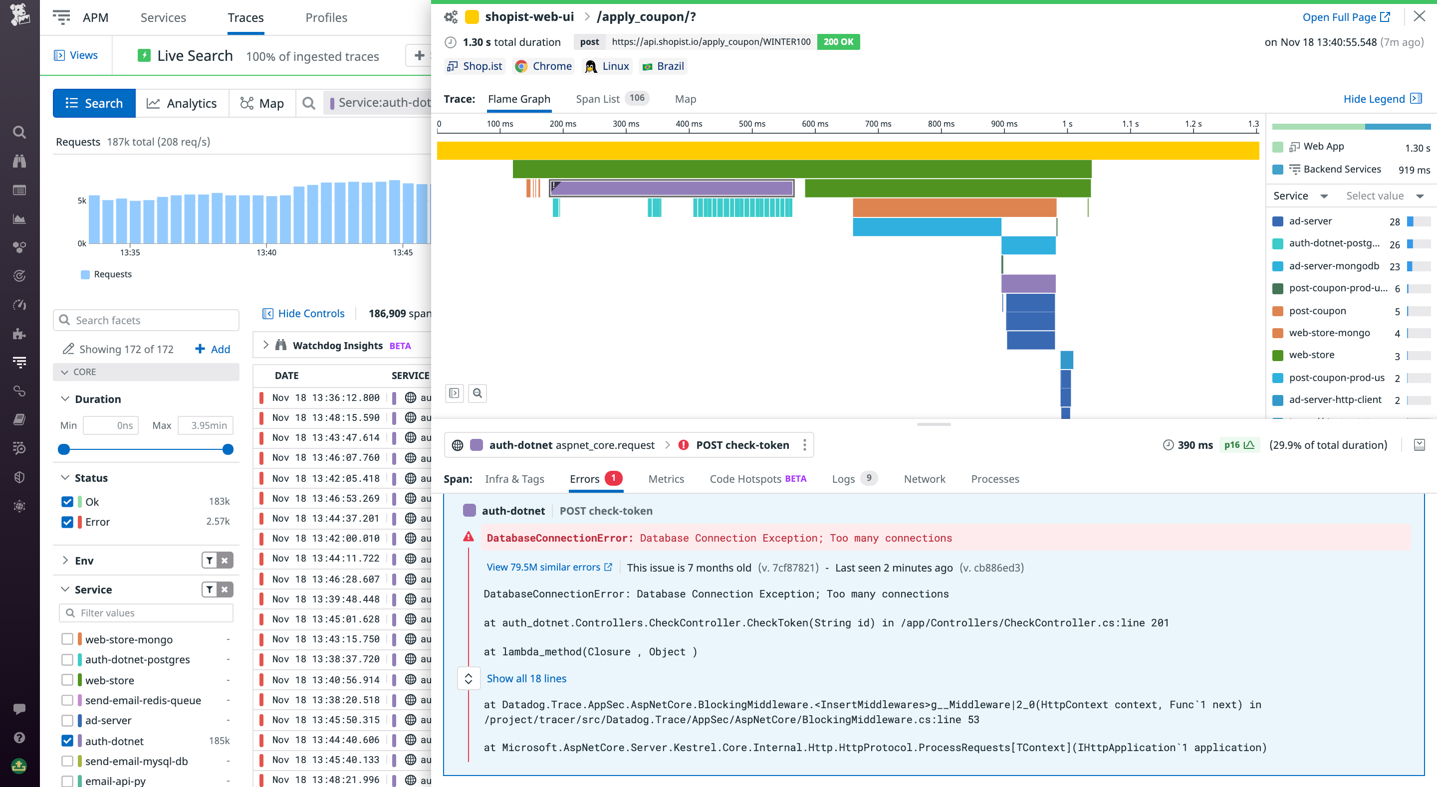 Viewing a distributed trace from a containerized Fargate Windows application