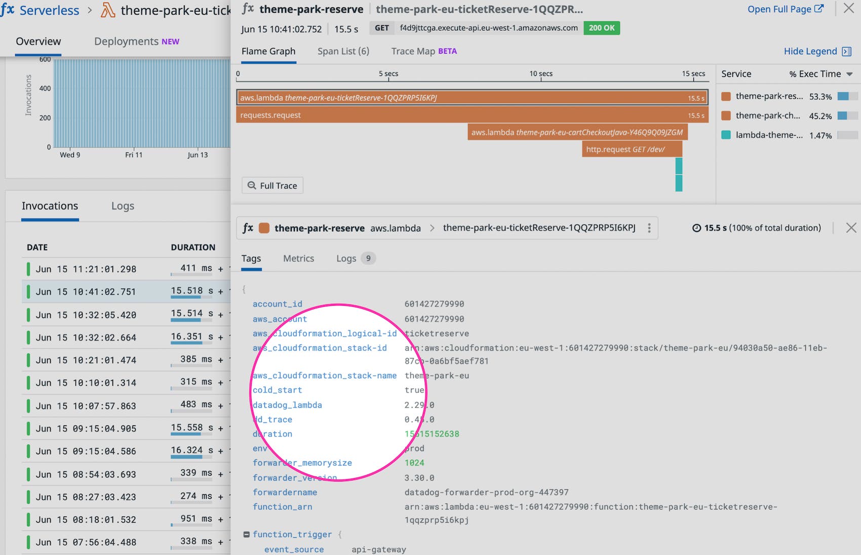 Datadog automatically detects and tags cold starts Datadog automatically detects and tags cold starts