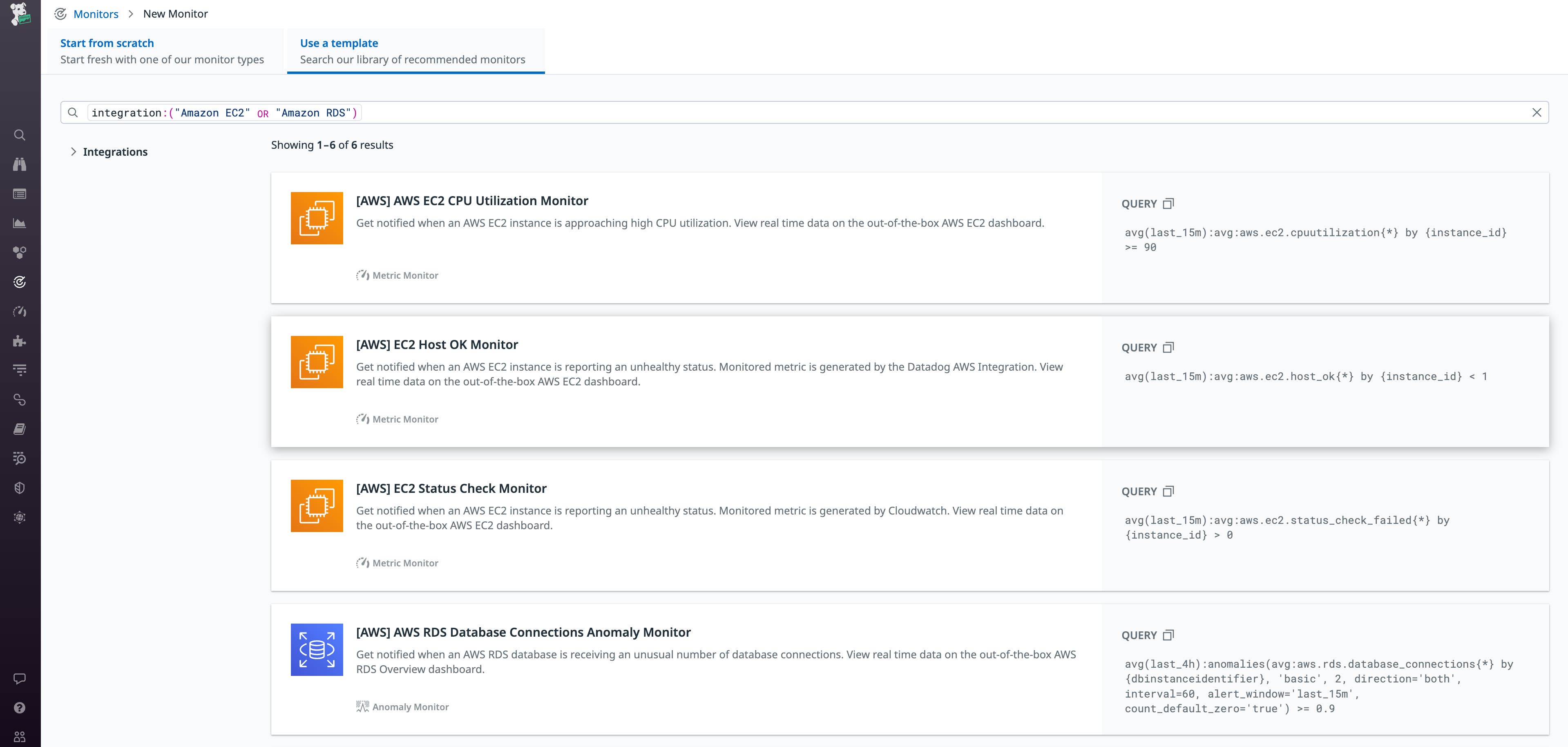 Search Datadog Library for AWS Recommended Monitors Search Datadog Library for AWS Recommended Monitors