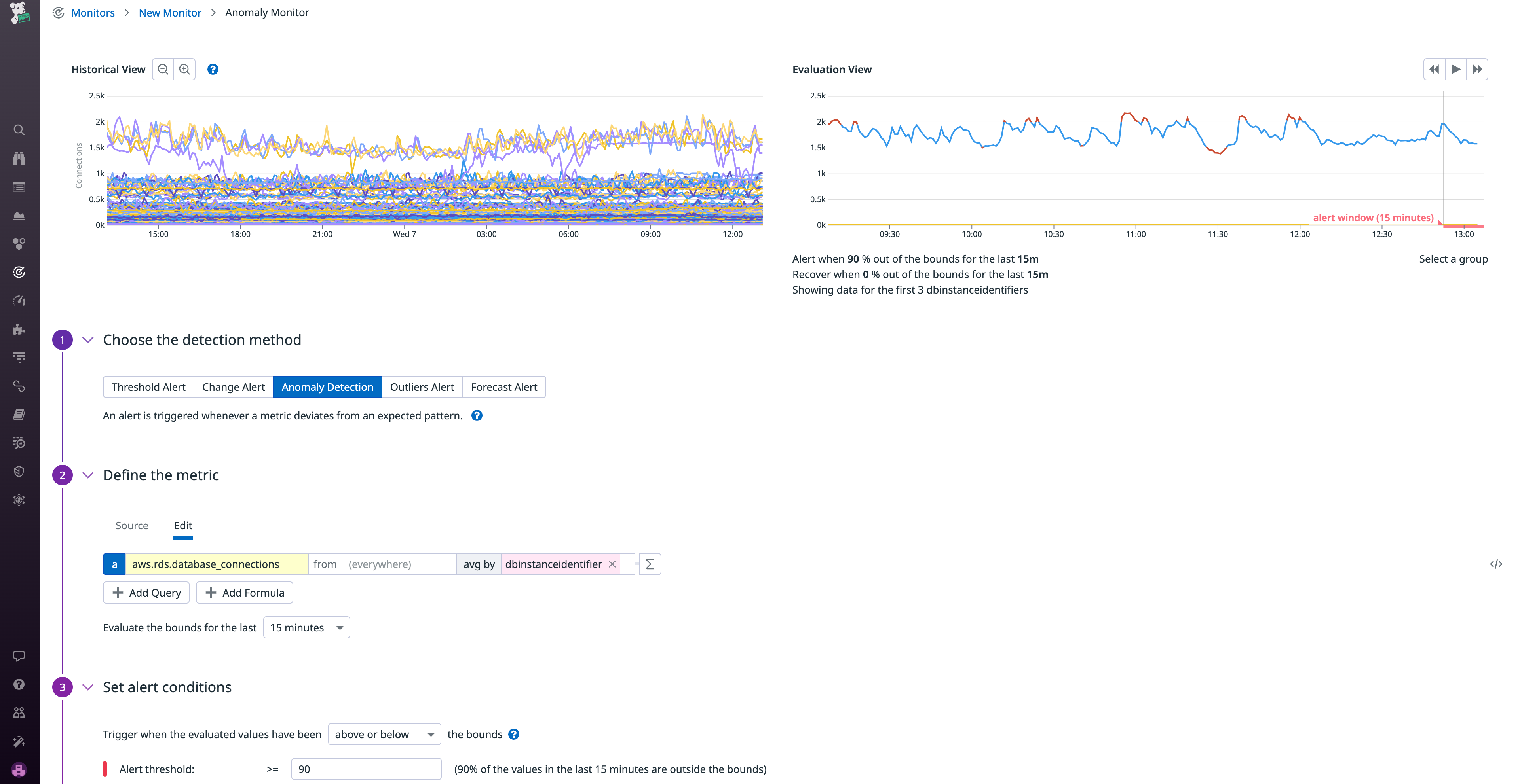 Create a new anomaly detection monitor with prefilled queries and thresholds