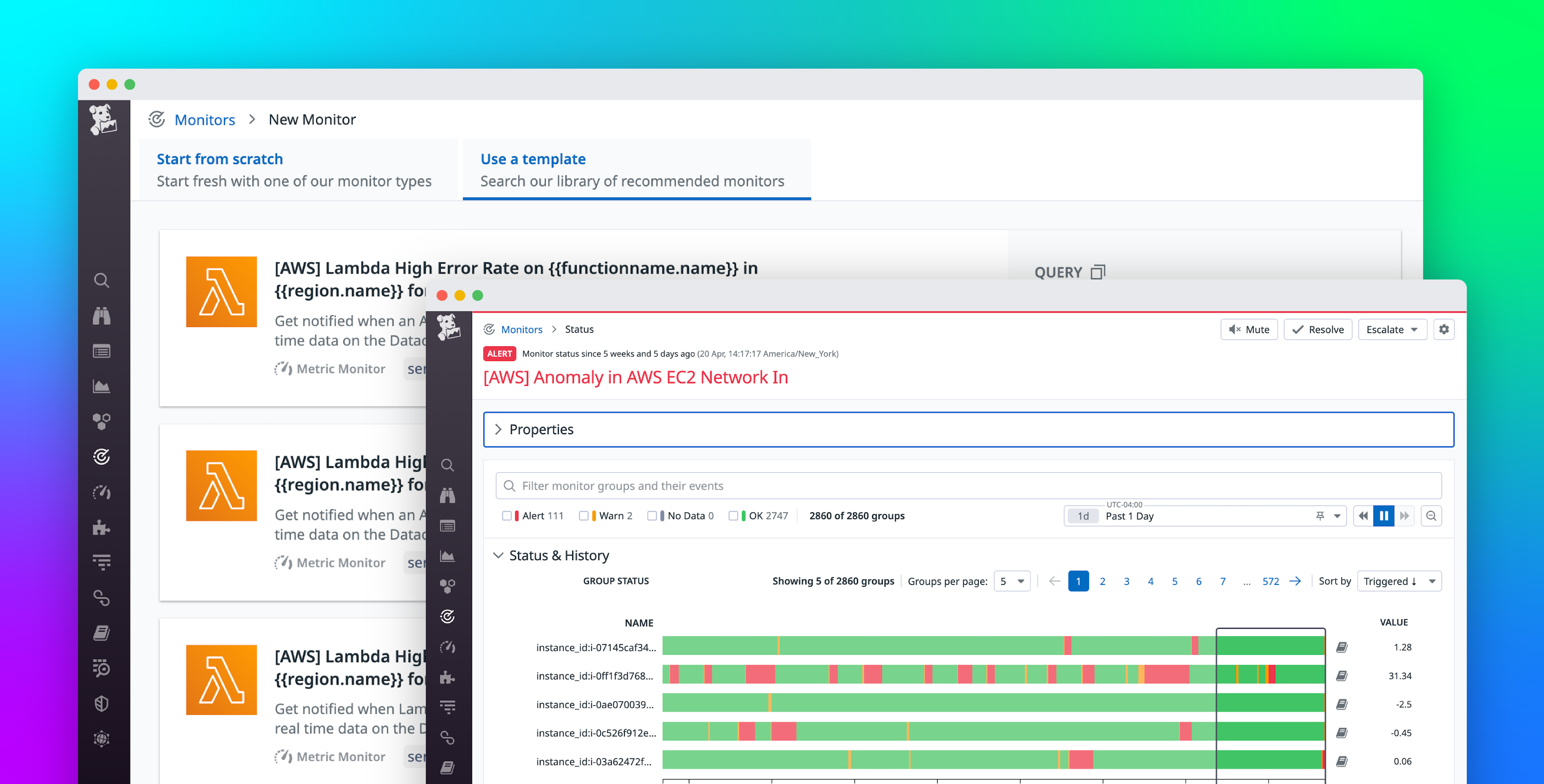 Enable preconfigured alerts with Recommended Monitors for AWS