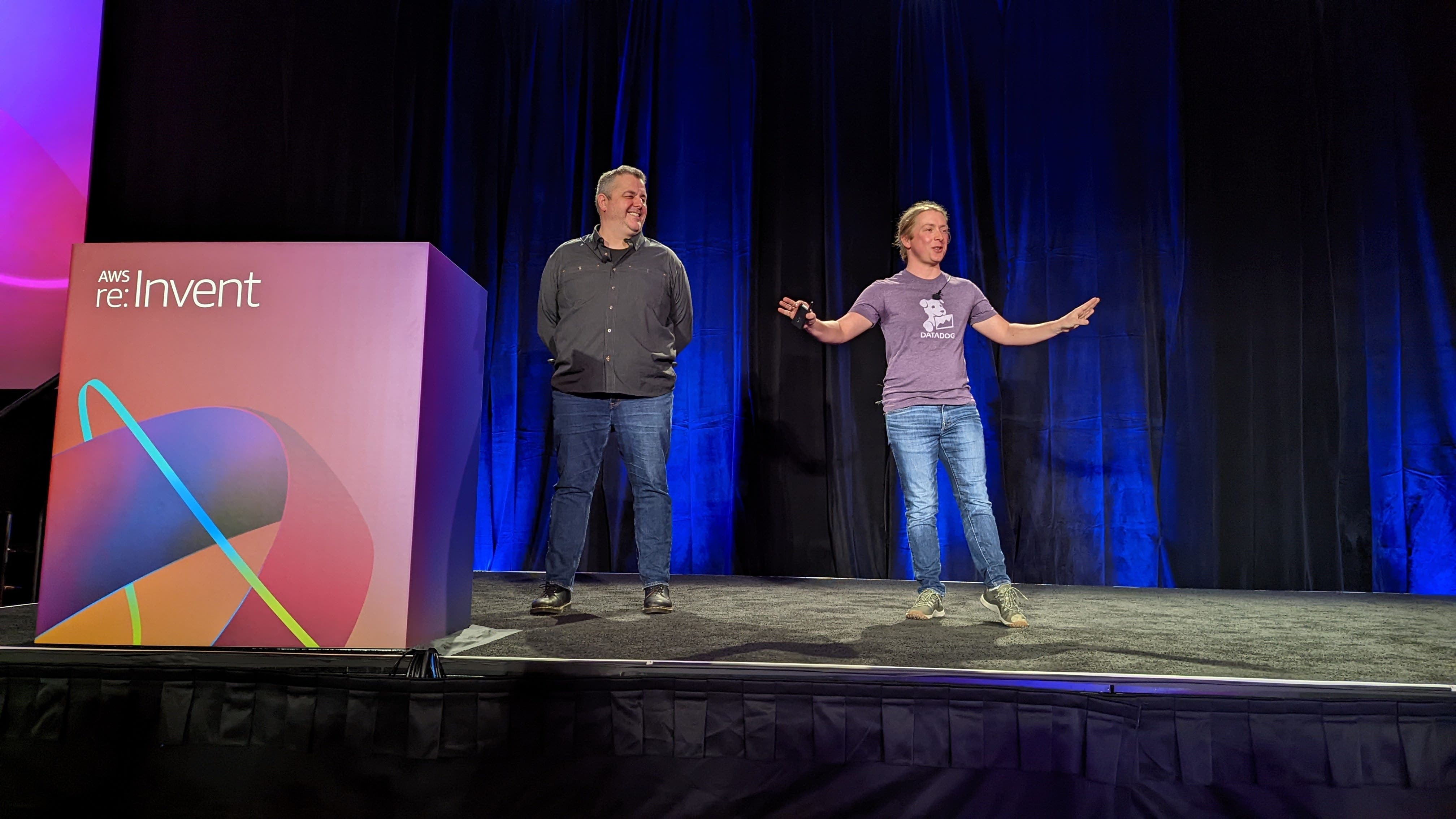 Andrew Krug and Alex Hardman on stage at AWS re:Invent Andrew Krug and Alex Hardman on stage at AWS re:Invent