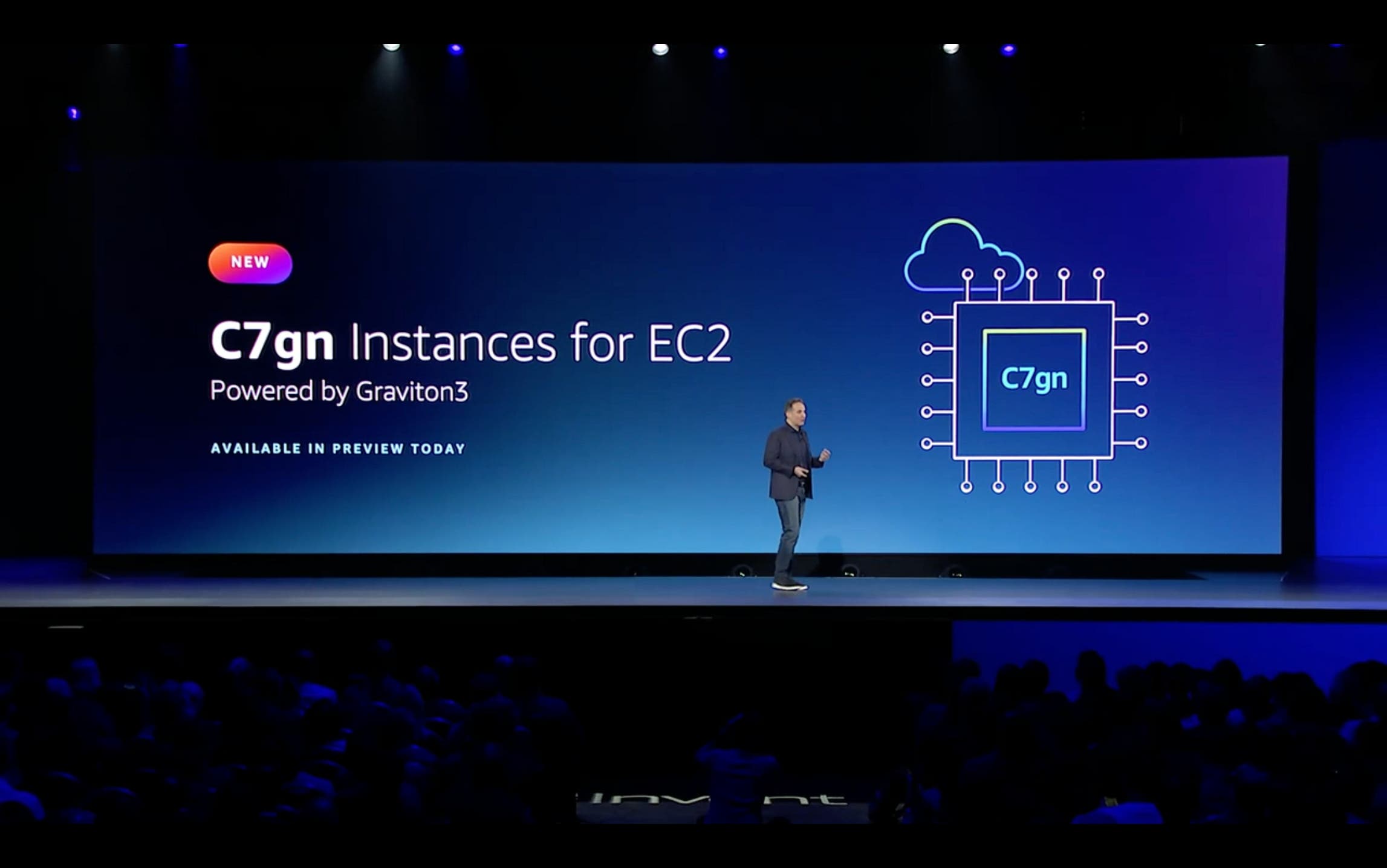 Adam Selipsky announcing the new C7gn instance type for EC2 Adam Selipsky announcing the new C7gn instance type for EC2