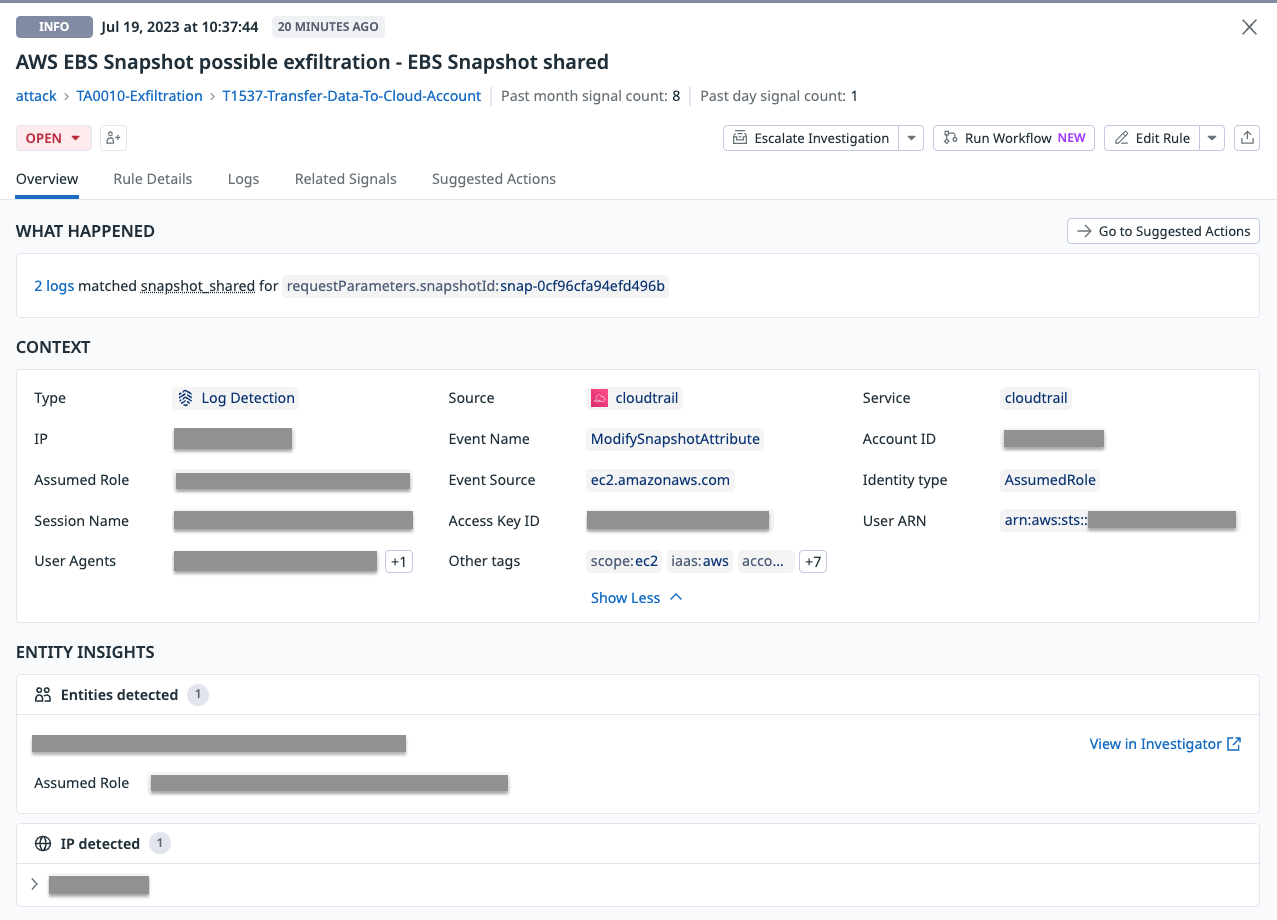 Amazon EBS Snapshot possible exfiltration detection rule