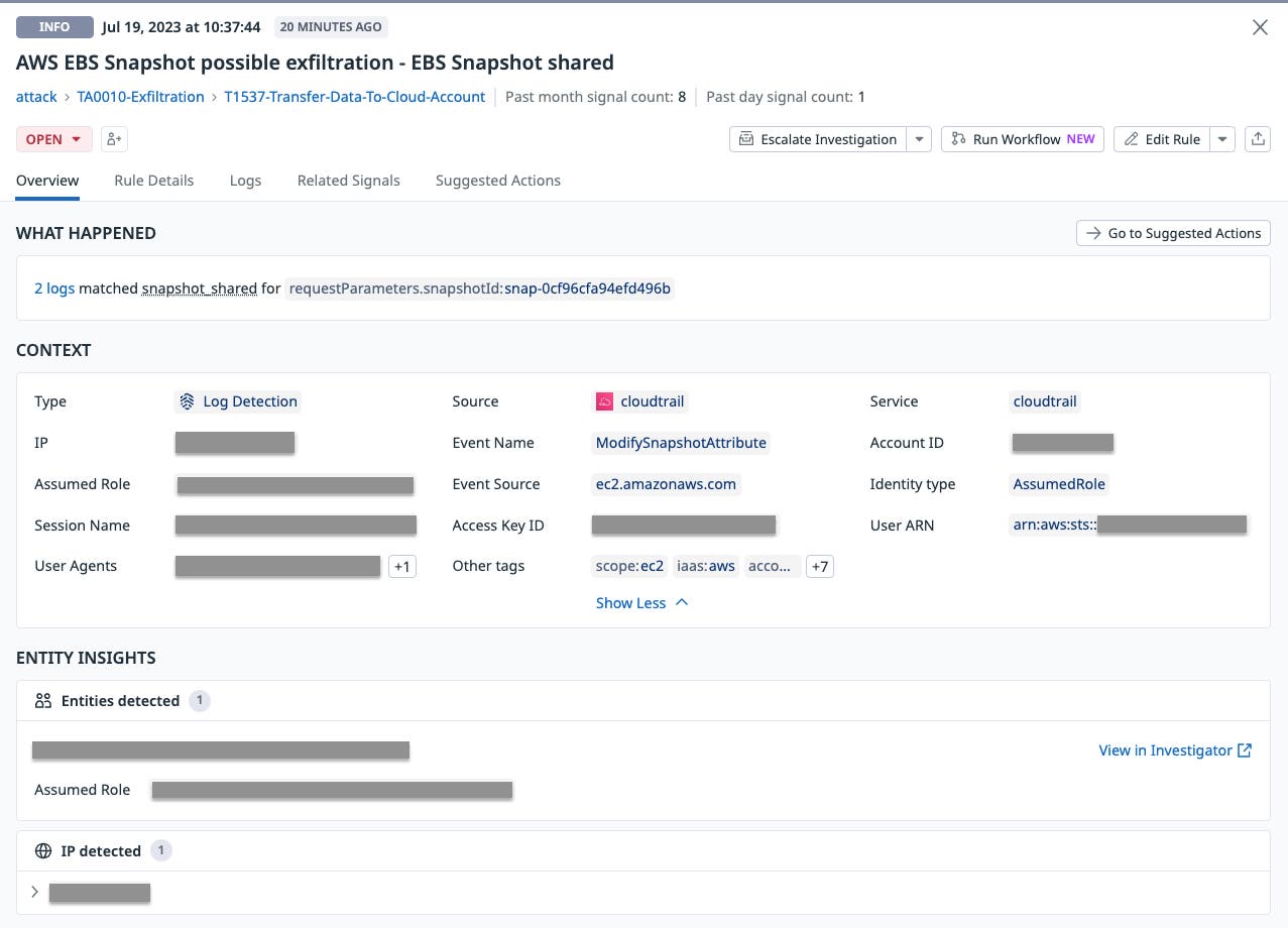Amazon EBS Snapshot possible exfiltration detection rule Amazon EBS Snapshot possible exfiltration detection rule