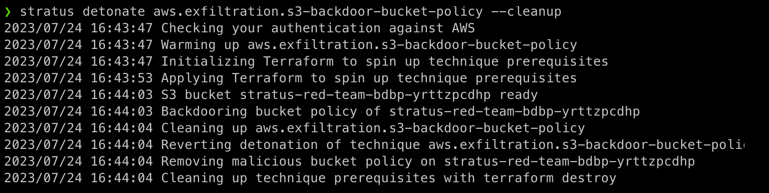 Expected output for Amazon S3 bucket attack emulation